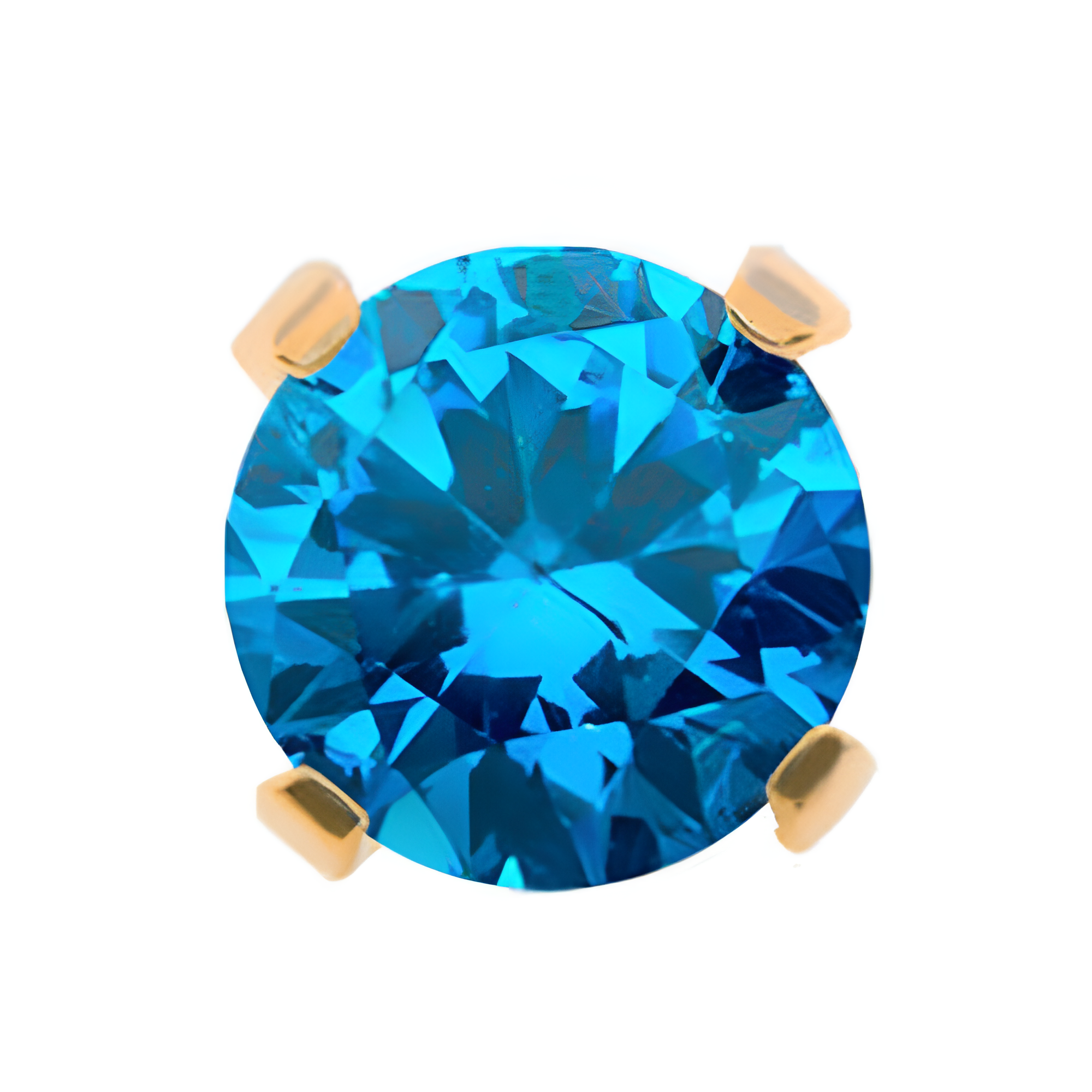 24kt Gold PVD Titanium Threadless Blue 4-Prong CZ Front Facing Top