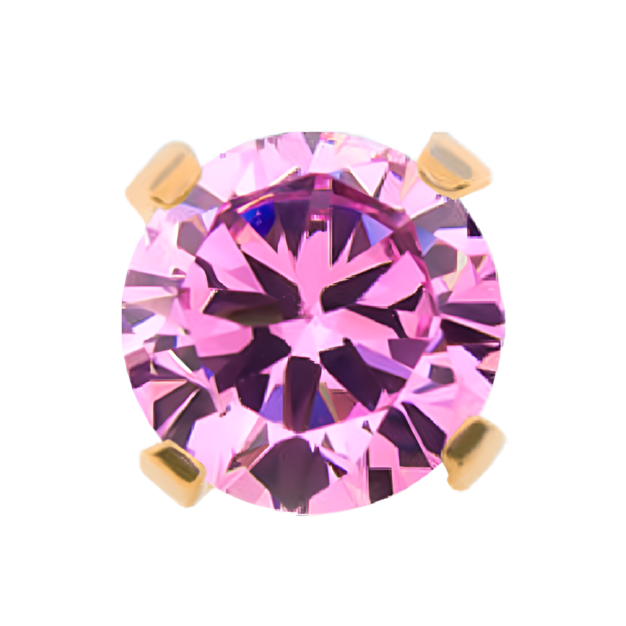 24kt Gold PVD Titanium Threadless Pink 4-Prong CZ Front Facing Top