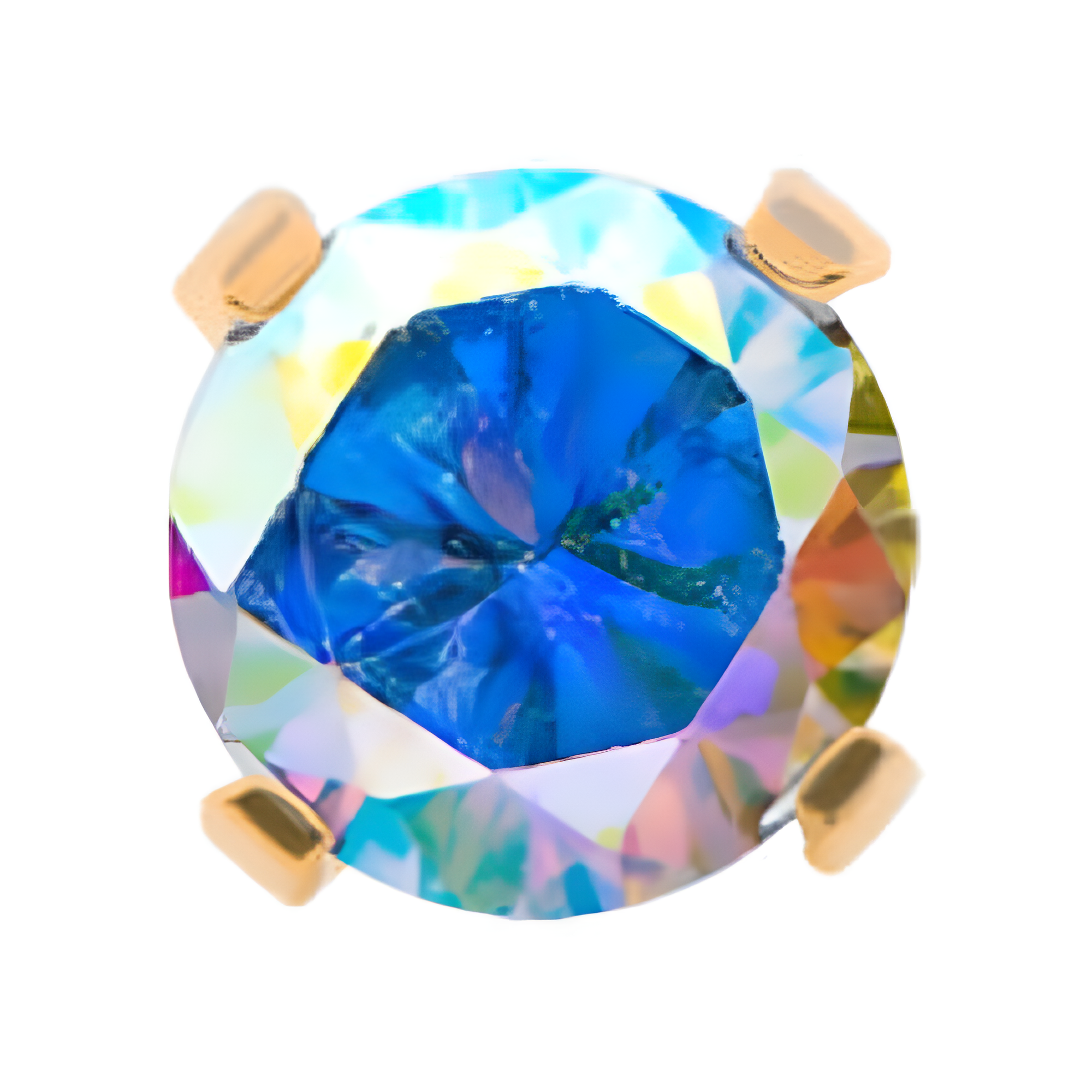 24kt Gold PVD Titanium Threadless 4-Prong Aurora Borealis CZ Front Facing Top