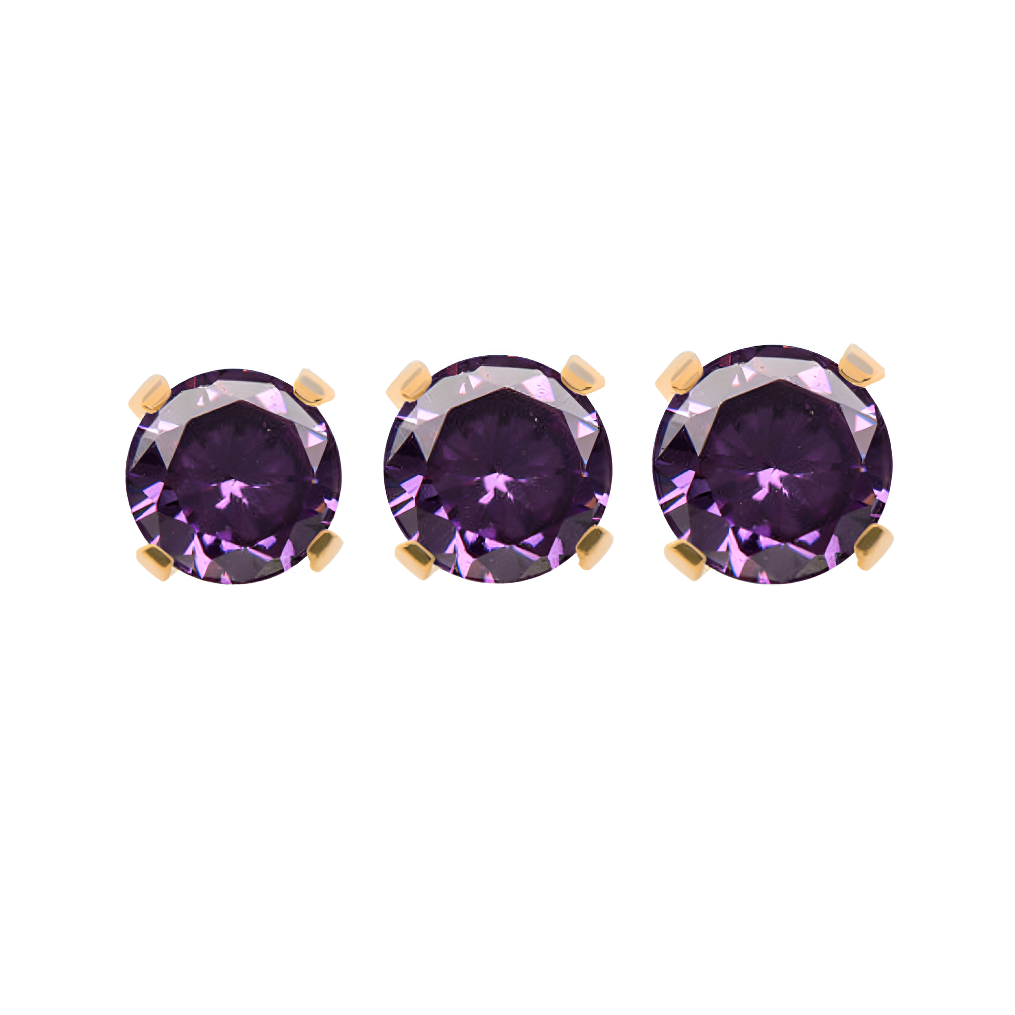24kt Gold PVD Titanium Threadless Amethyst 4-Prong CZ Front Facing Top