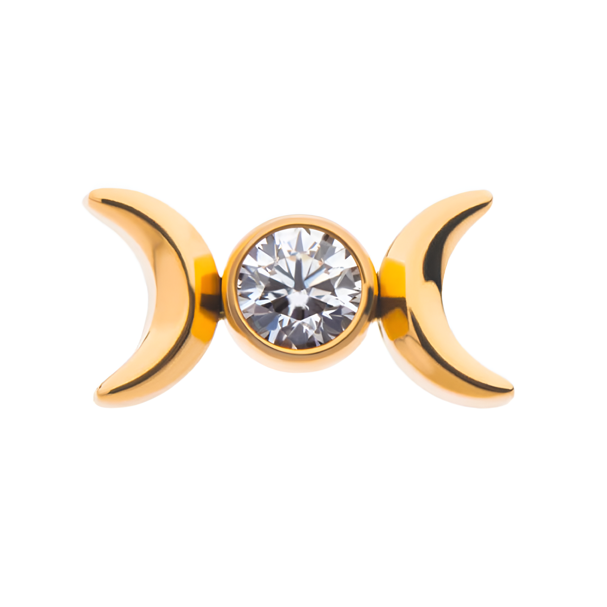 24Kt Gold PVD Titanium Threadless Triple Goddess Moon CZ Top