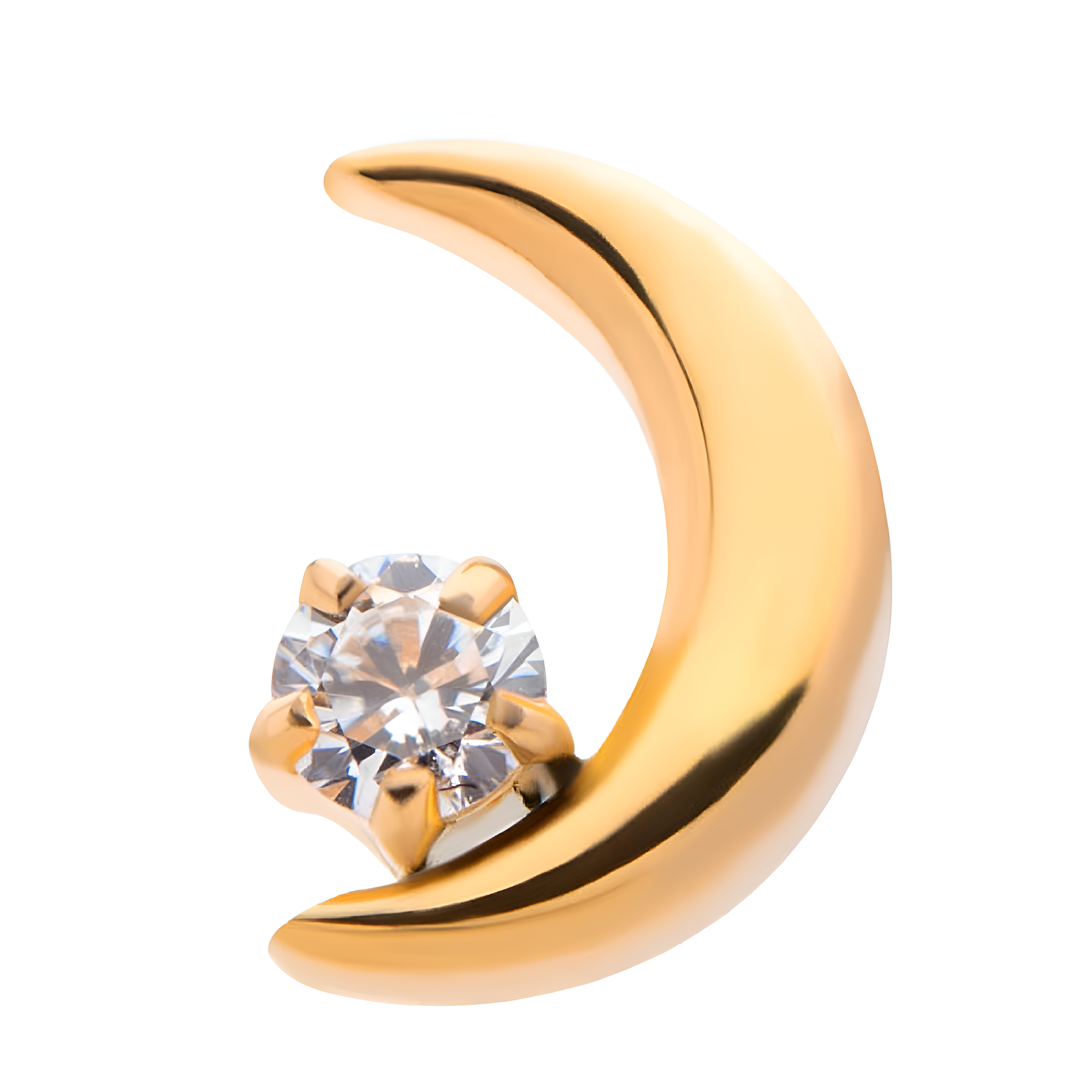 24Kt Gold PVD Titanium Threadless Crescent Moon CZ/Opal Top Clear