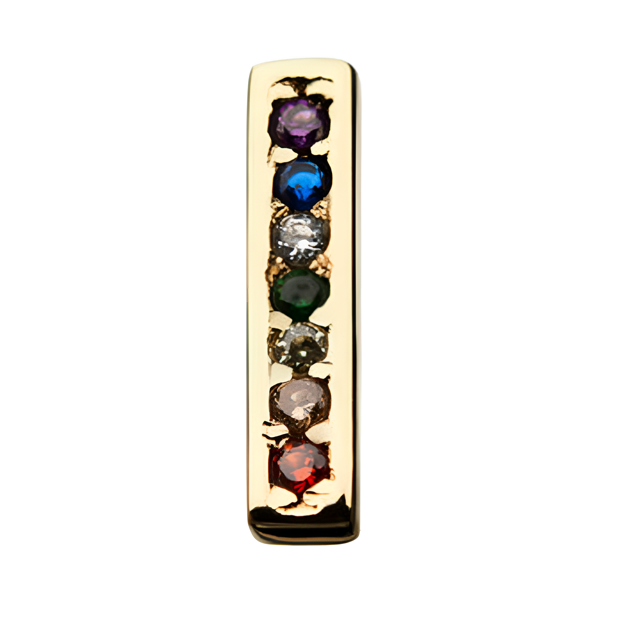 14kt Yellow Gold Threadless Rainbow Prong Set CZ 7-Cluster Bar Top