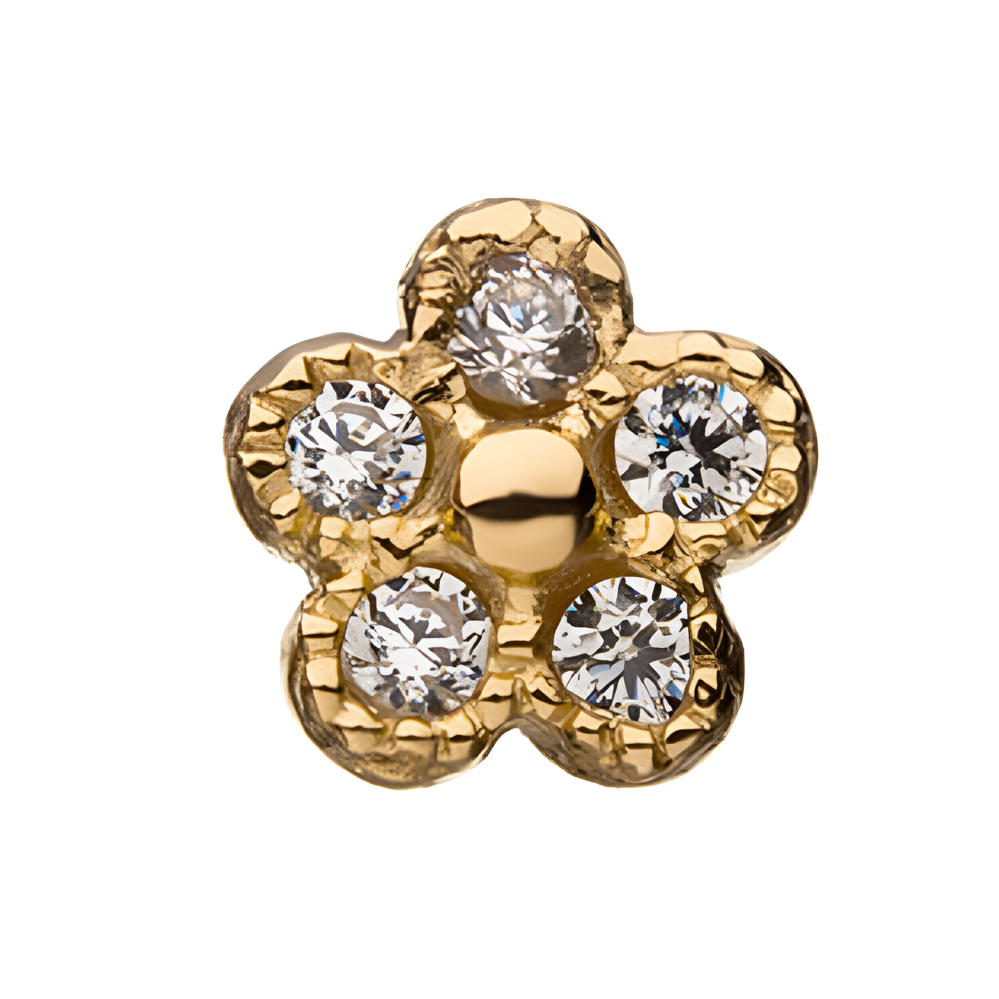 14kt Yellow Gold Threadless CZ Five Petal Flower Top