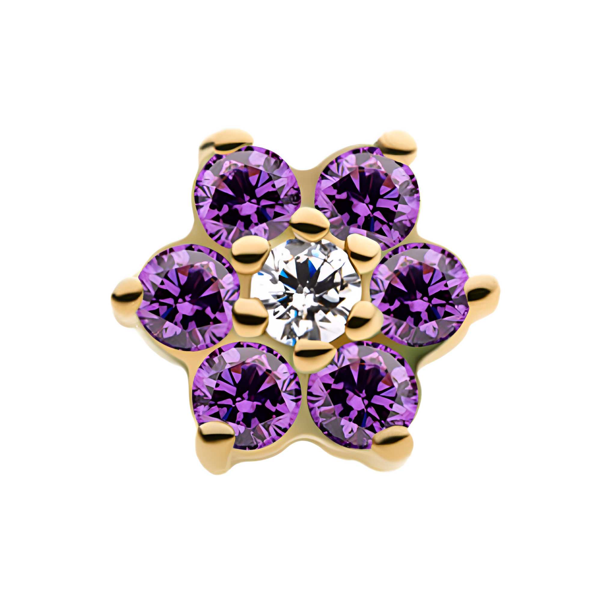 14kt Yellow Gold Threadless Amethyst/Clear CZ Flower Top