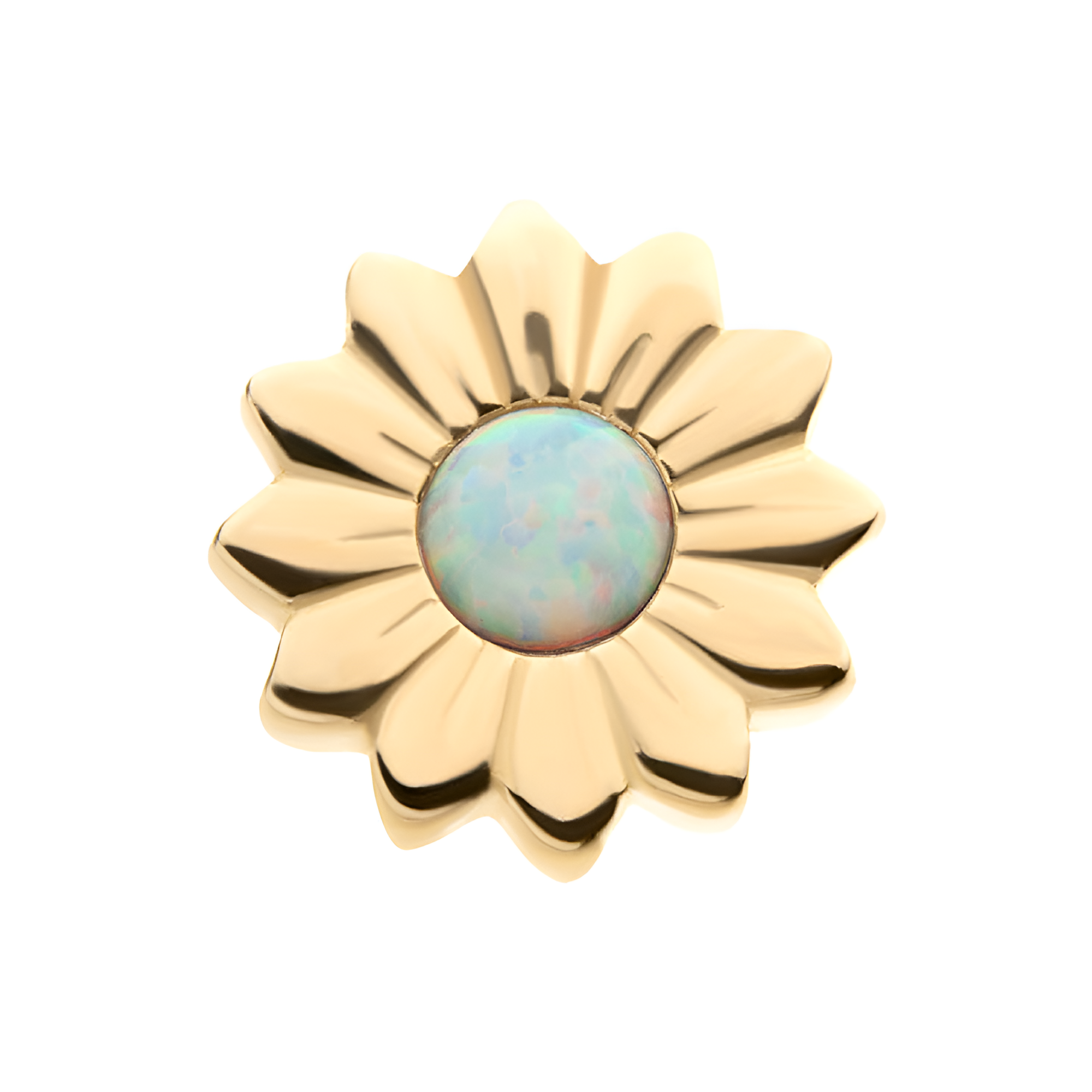 14kt Yellow Gold Threadless CZ/Opal Sunflower Top