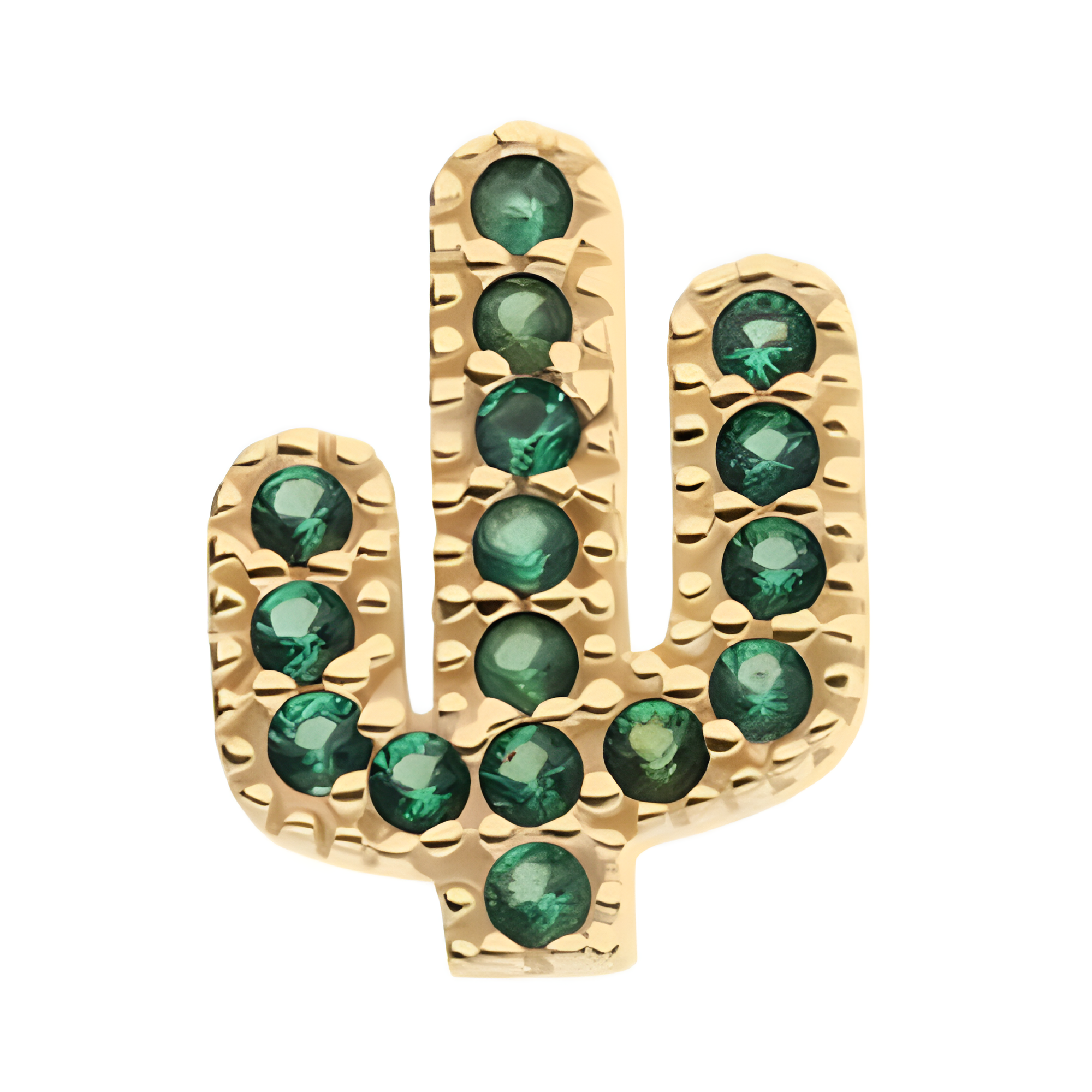 14kt Yellow Gold Threadless Emerald CZ Cactus Top