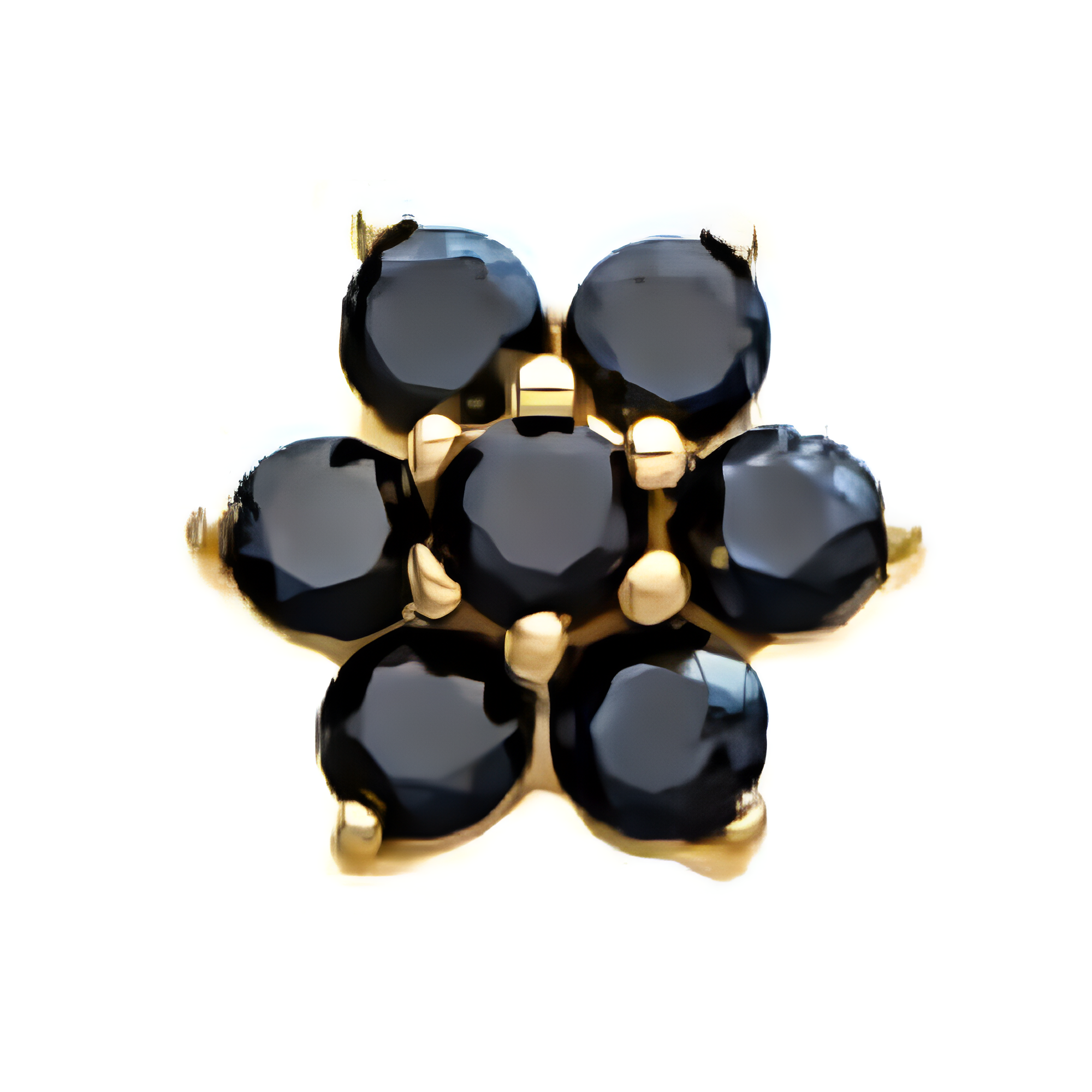 14kt Yellow Gold Threadless 7 Black CZ Gems Top
