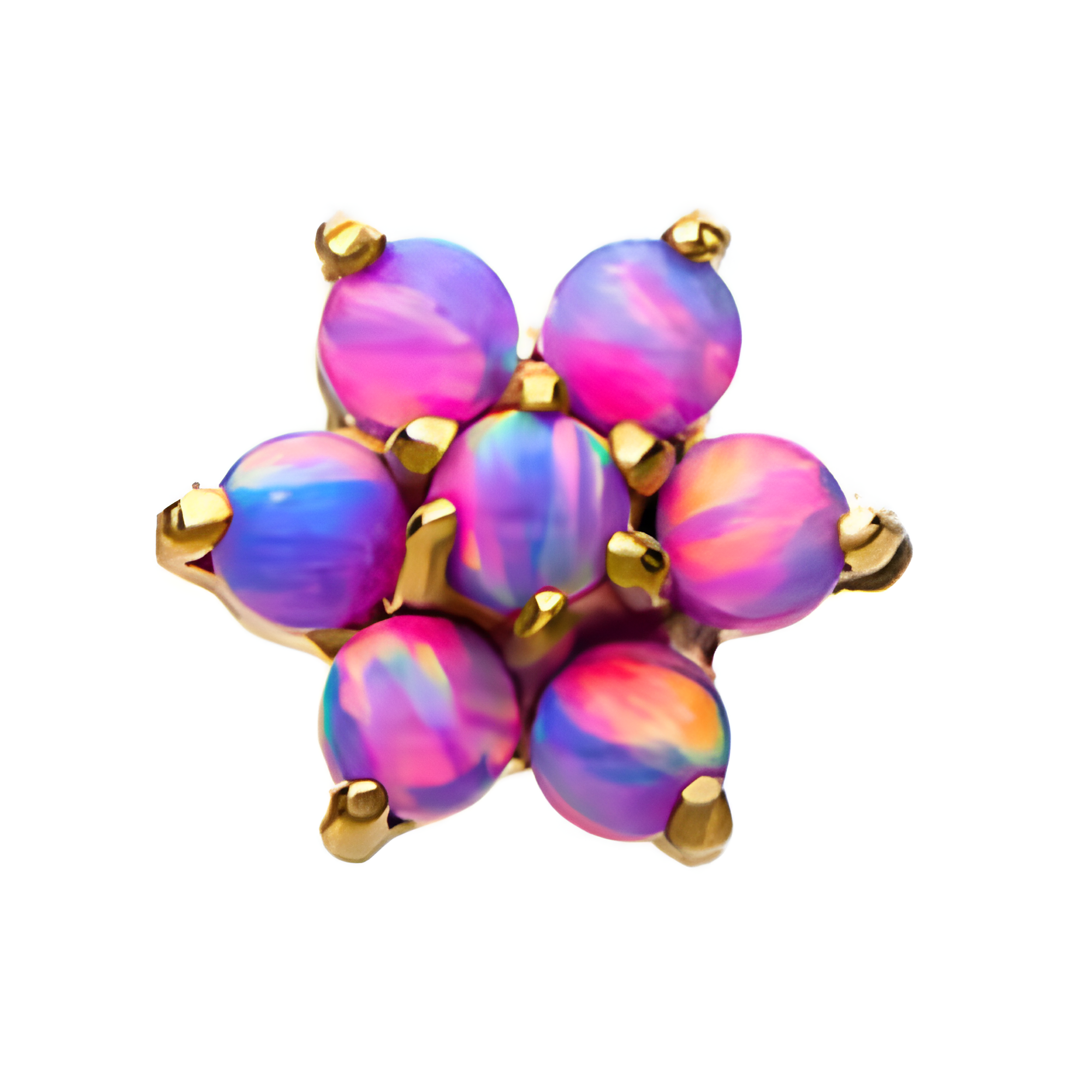14kt Yellow Gold Threadless 7 Multi Lavender Synthetic Opal Top