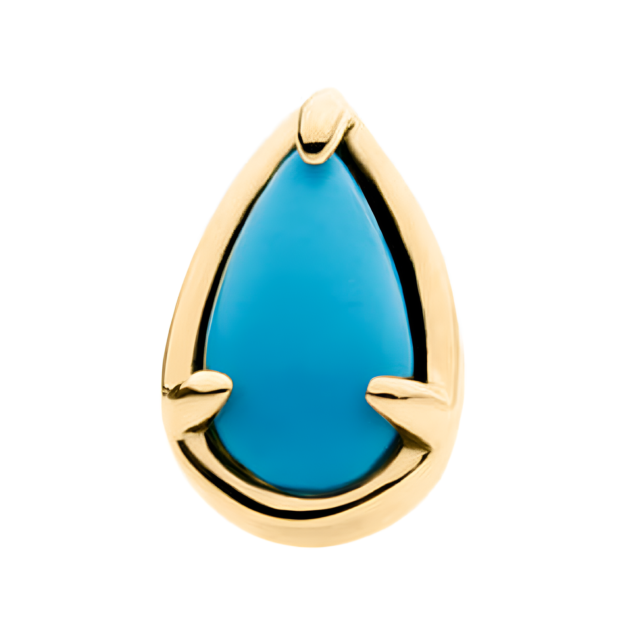 14kt Gold Threadless Prong Set Teardrop Synthetic Turquoise Stone Top