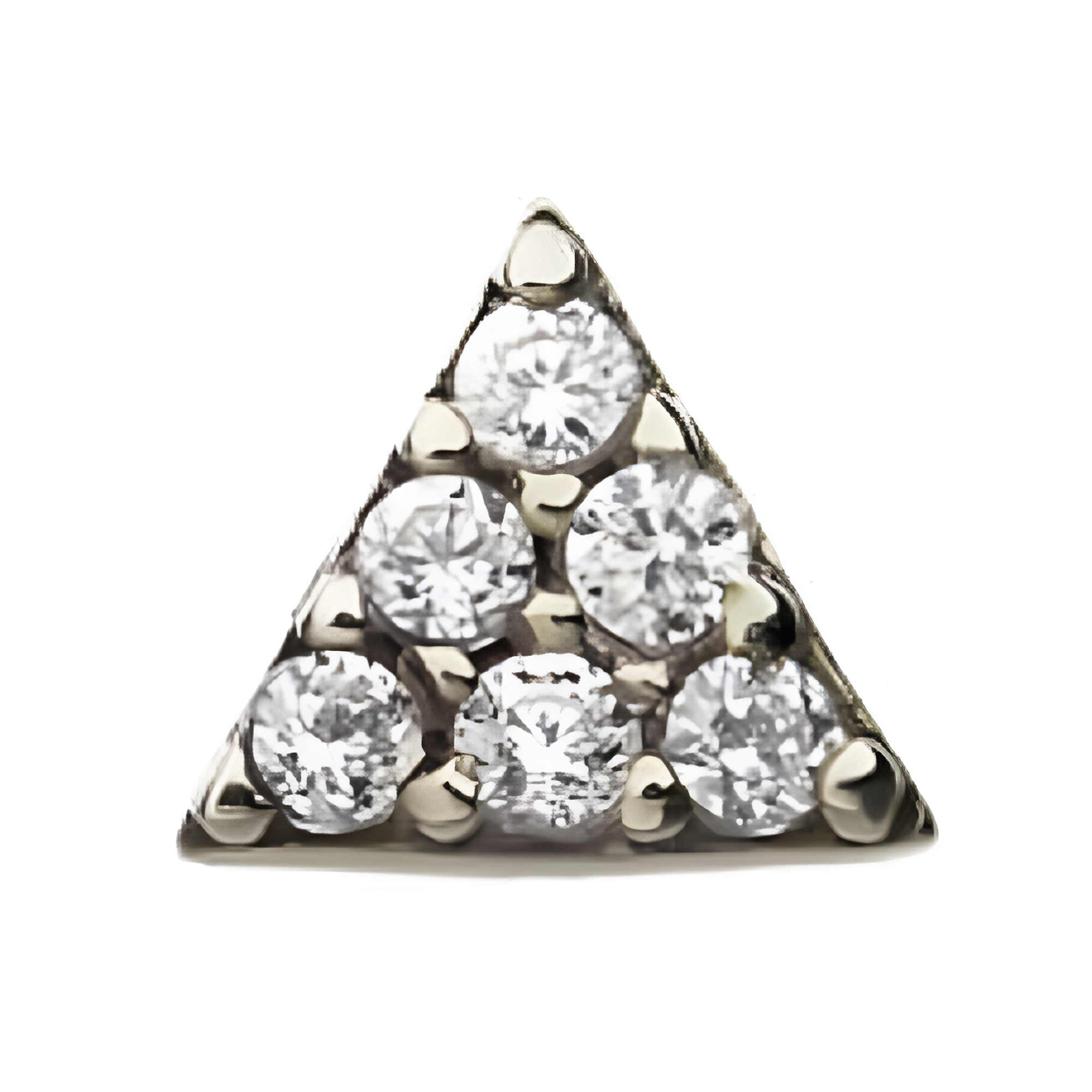14kt White Gold Threadless Prong Set Multi-Clear CZ Triangle Shape Top