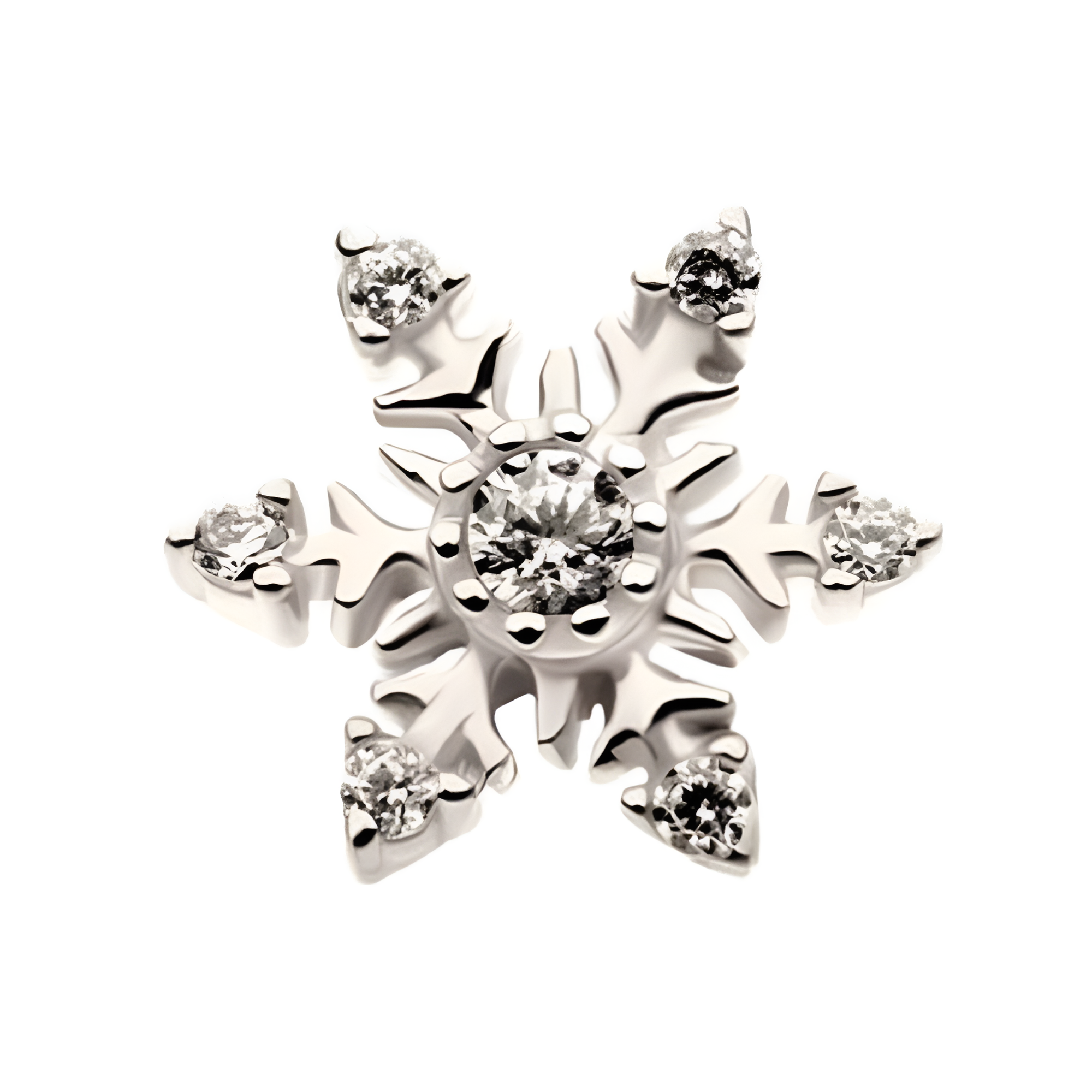 14Kt White Gold Threadless Triple CZ Snowflake Top
