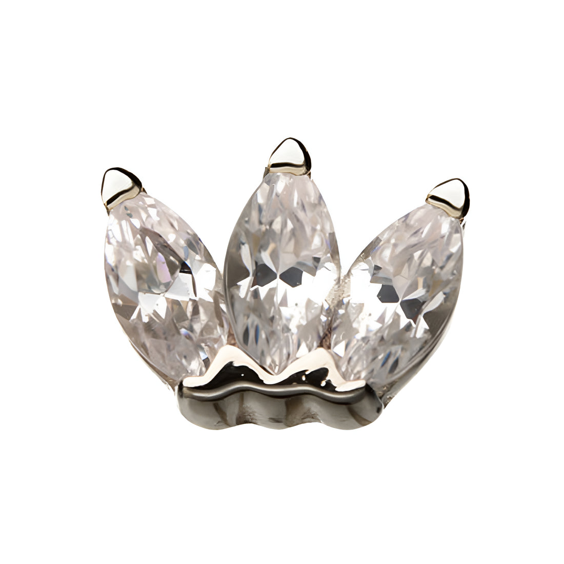 14kt White Gold Threadless Clear Triple Marquise Cluster Top