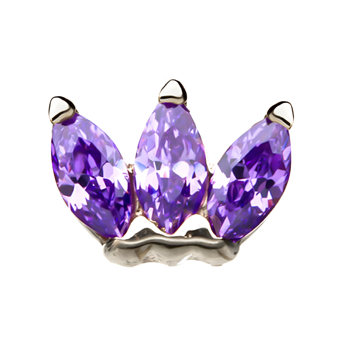 14kt White Gold Threadless Purple Triple Marquise Cluster Top