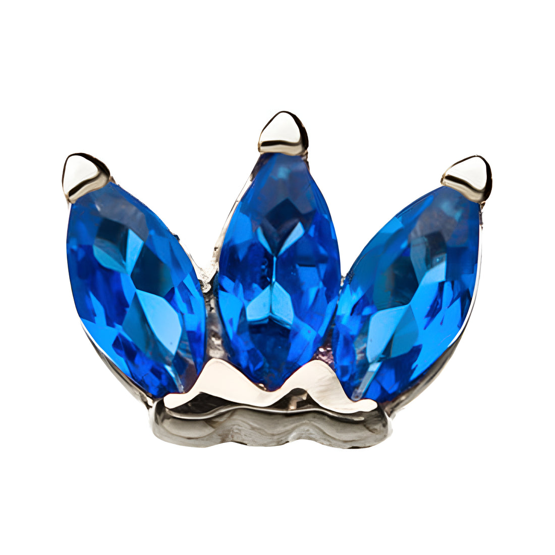 14kt White Gold Threadless Blue Triple Marquise Cluster Top
