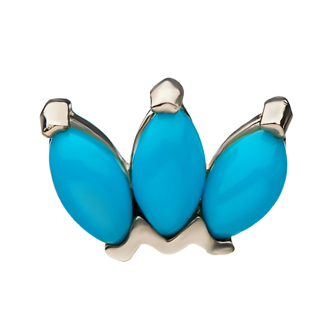 14kt White Gold Threadless Turquoise Triple Marquise Cluster Top