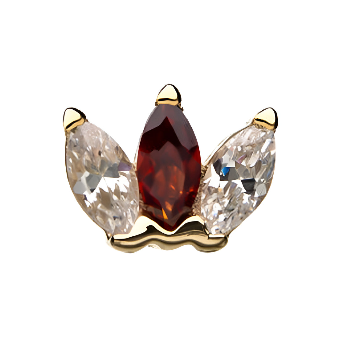 14kt Gold Threadless Garnet/Clear Triple Marquise Cluster Top