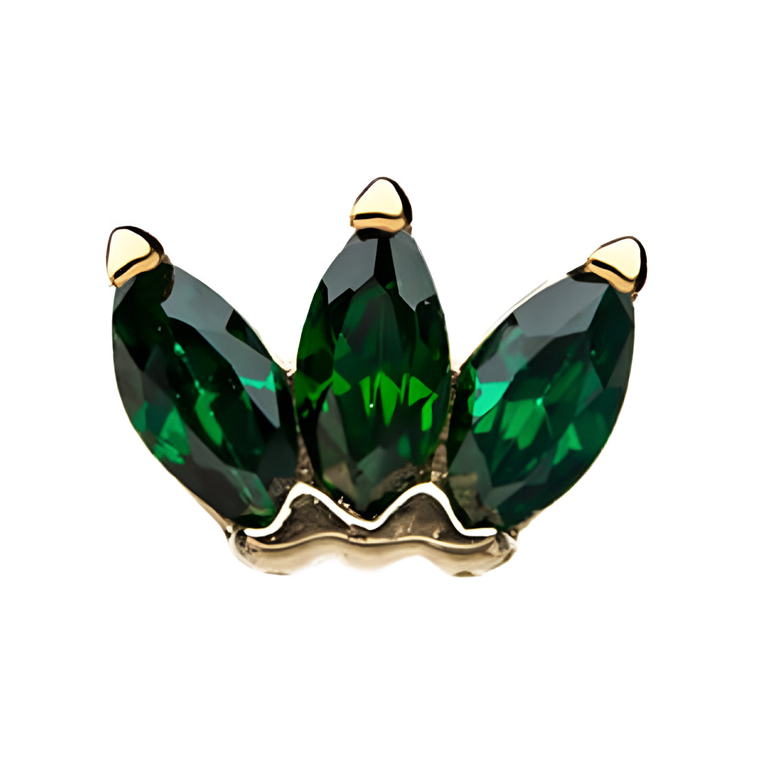 14kt Gold Threadless Emerald Triple Marquise Cluster Top