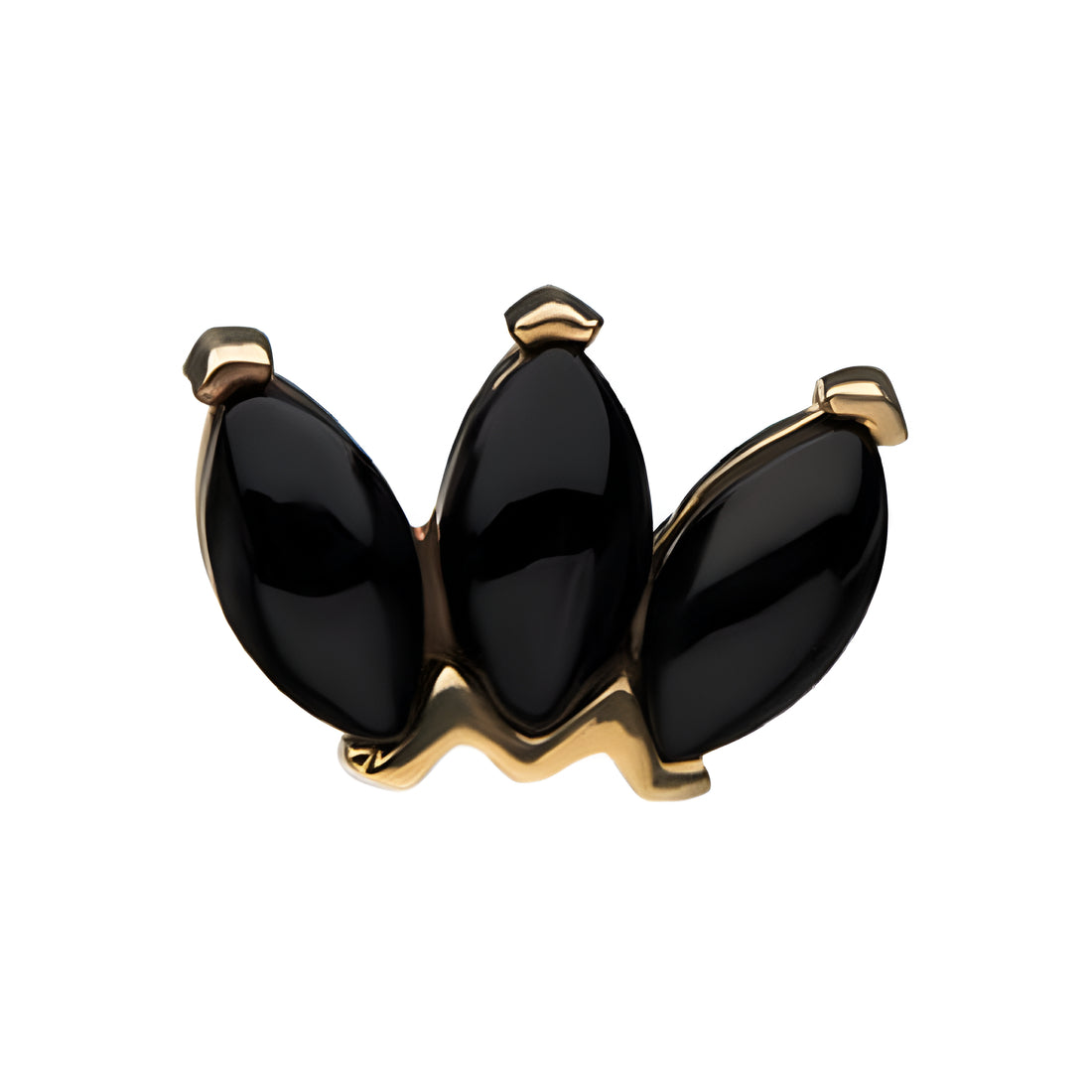 14kt Gold Threadless Onyx Triple Marquise Cluster Top Yellow Gold