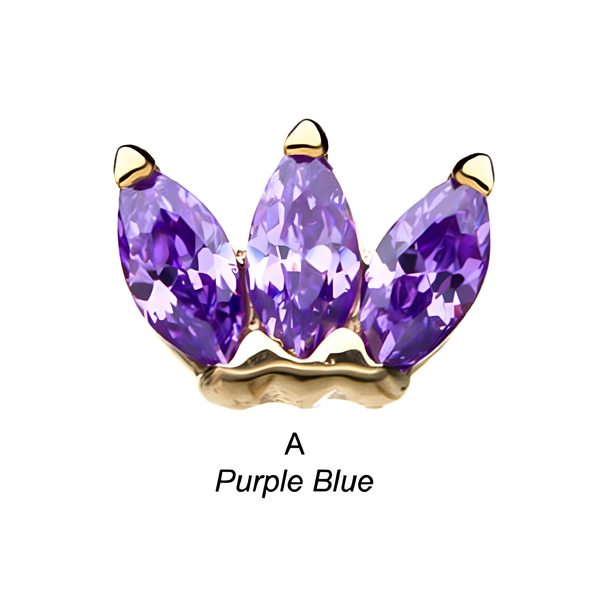 14kt Gold Threadless Purple Triple Marquise Cluster Top Yellow Gold