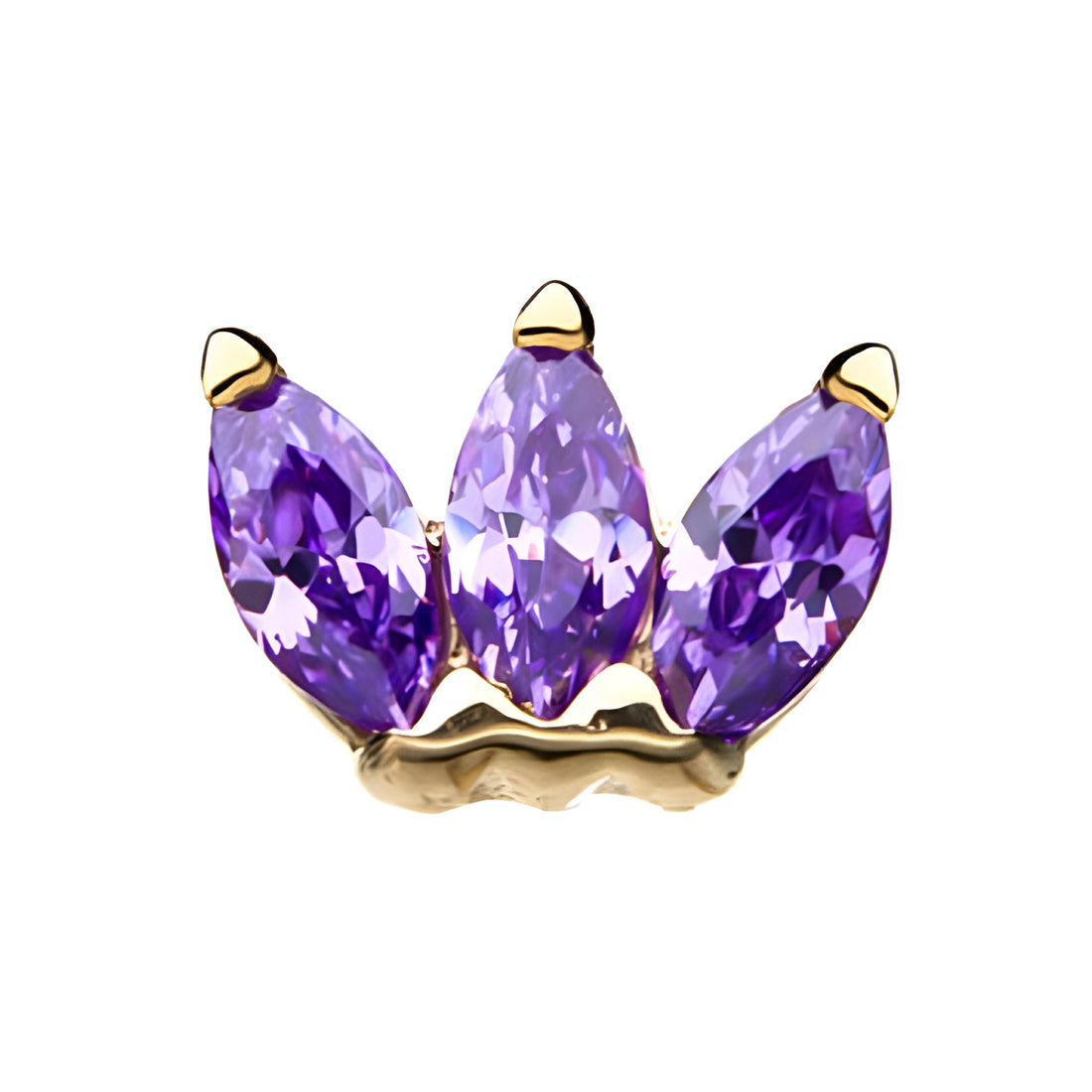 14kt Gold Threadless Purple Triple Marquise Cluster Top Yellow Gold