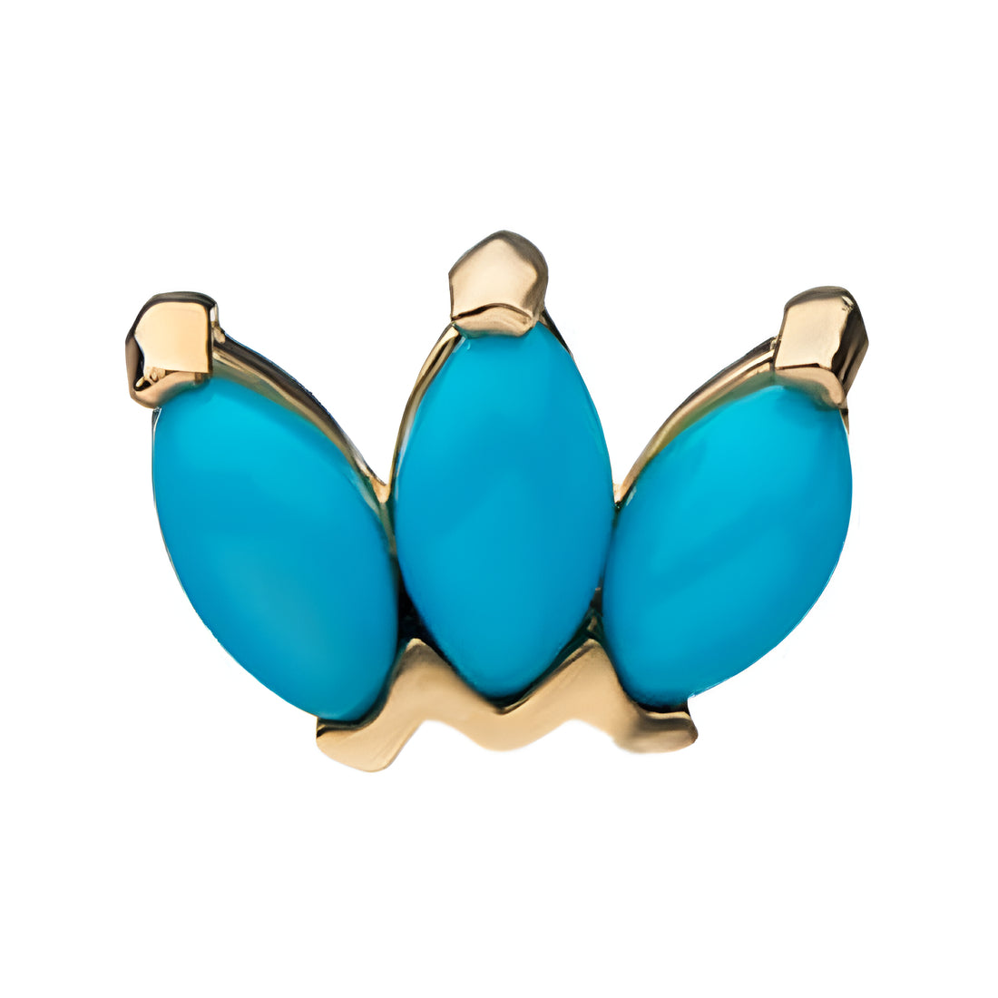 14kt Gold Threadless Turquoise Triple Marquise Cluster Top