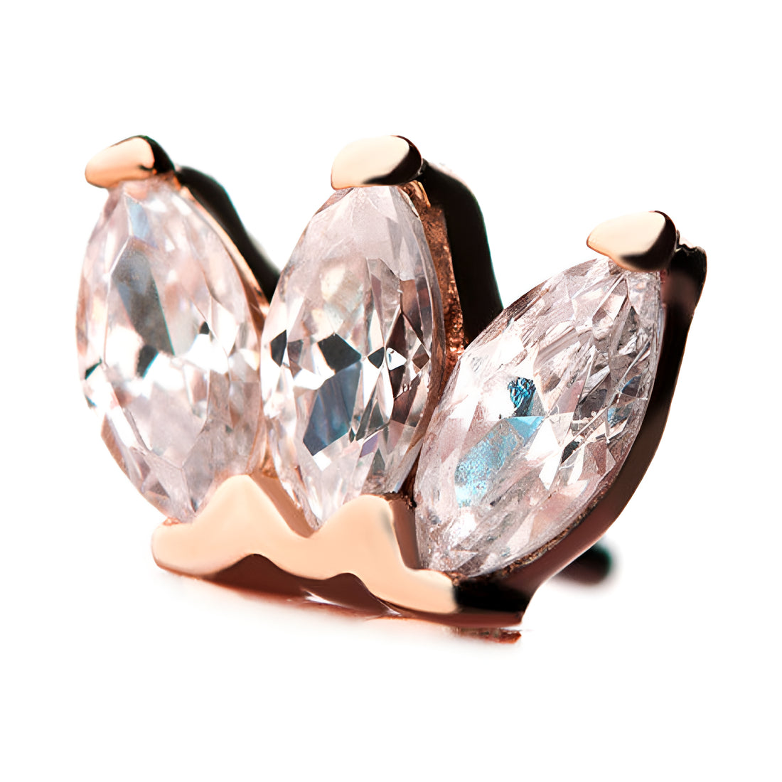 14kt Rose Gold Threadless Triple Marquise Cluster Top