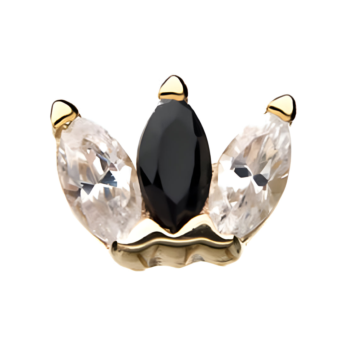 14kt Gold Threadless Black/Clear Triple Marquise Cluster Top
