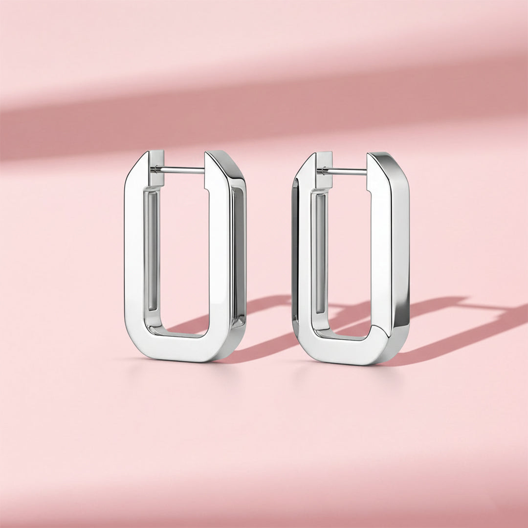 Square U-Shape Stainless Steel Hinged Hoop Earrings