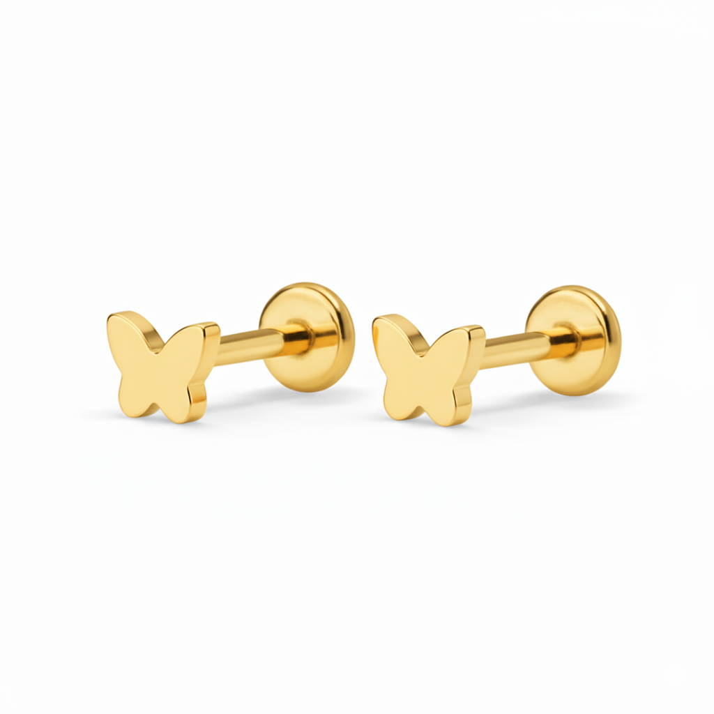 Gold PVD Titanium Butterfly Threadless Earring Studs