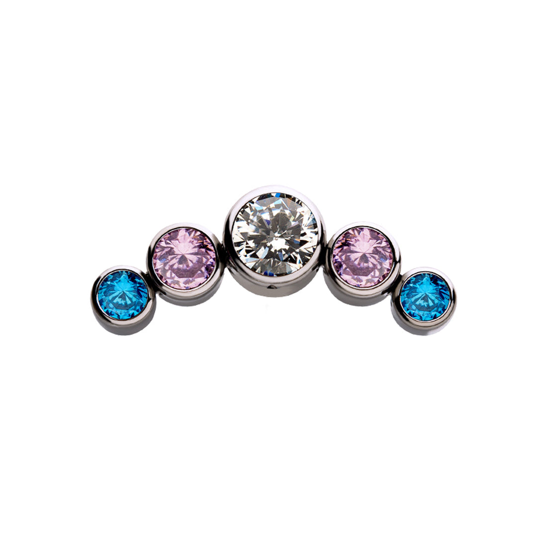 Titanium Threadless Bi-Trans-Pan Bezel Set CZ 3-Cluster Side Facing Top Ruby Pink|Amethyst|Burman Blue