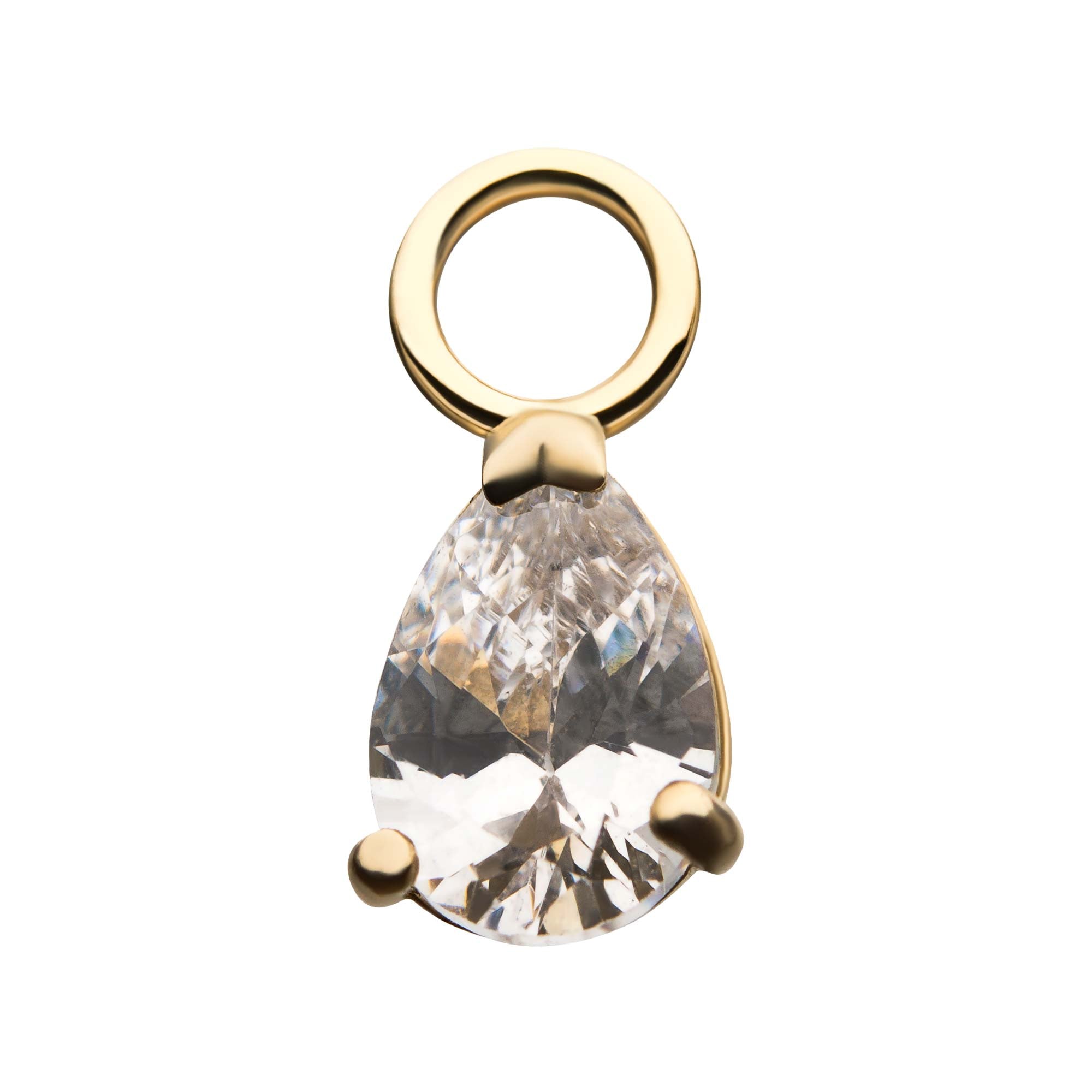 14Kt Yellow Gold Prong Set Teardrop Clear CZ Charm