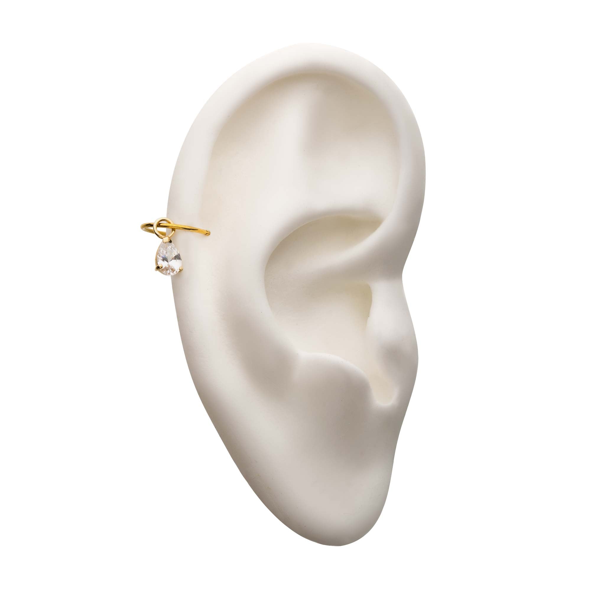 14Kt Yellow Gold Prong Set Teardrop Clear CZ Charm