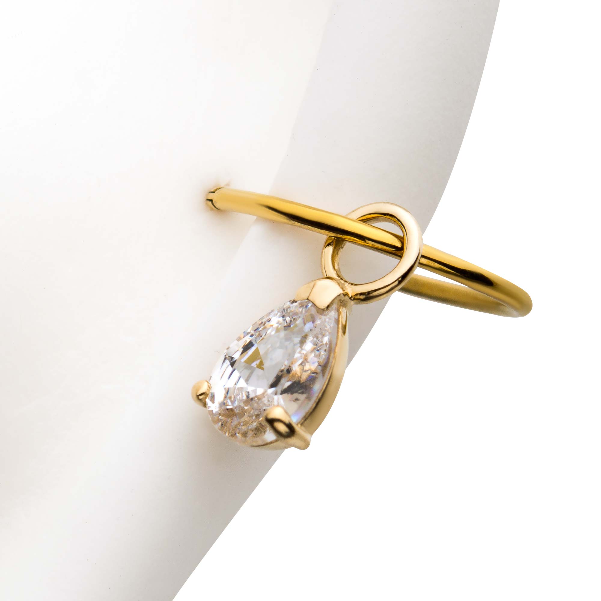 14Kt Yellow Gold Prong Set Teardrop Clear CZ Charm