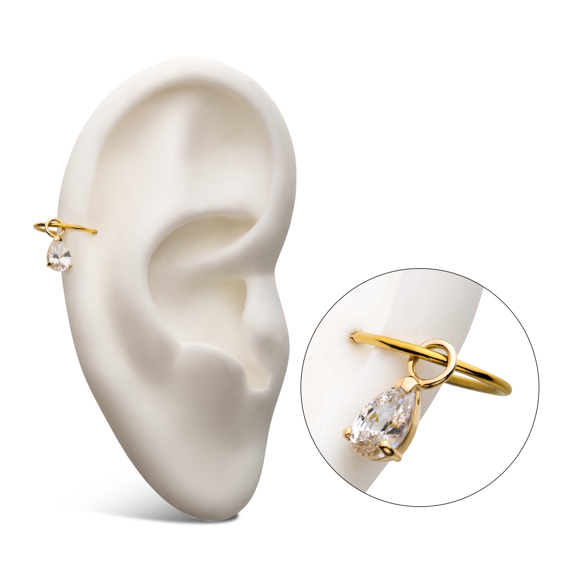 14Kt Yellow Gold Prong Set Teardrop Clear CZ Charm