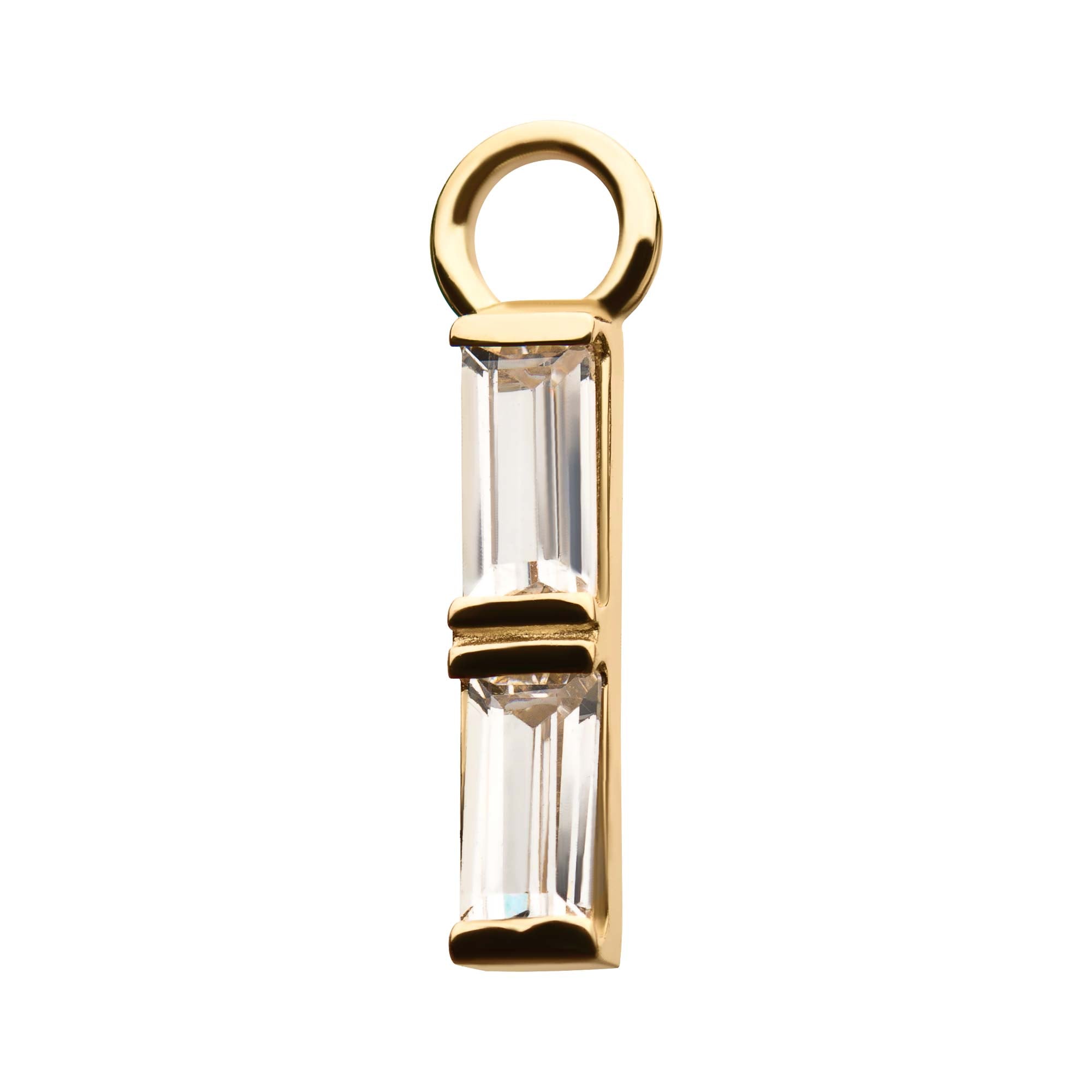 14Kt Yellow Gold Bar with 2pcs Baguette Clear CZ Charm