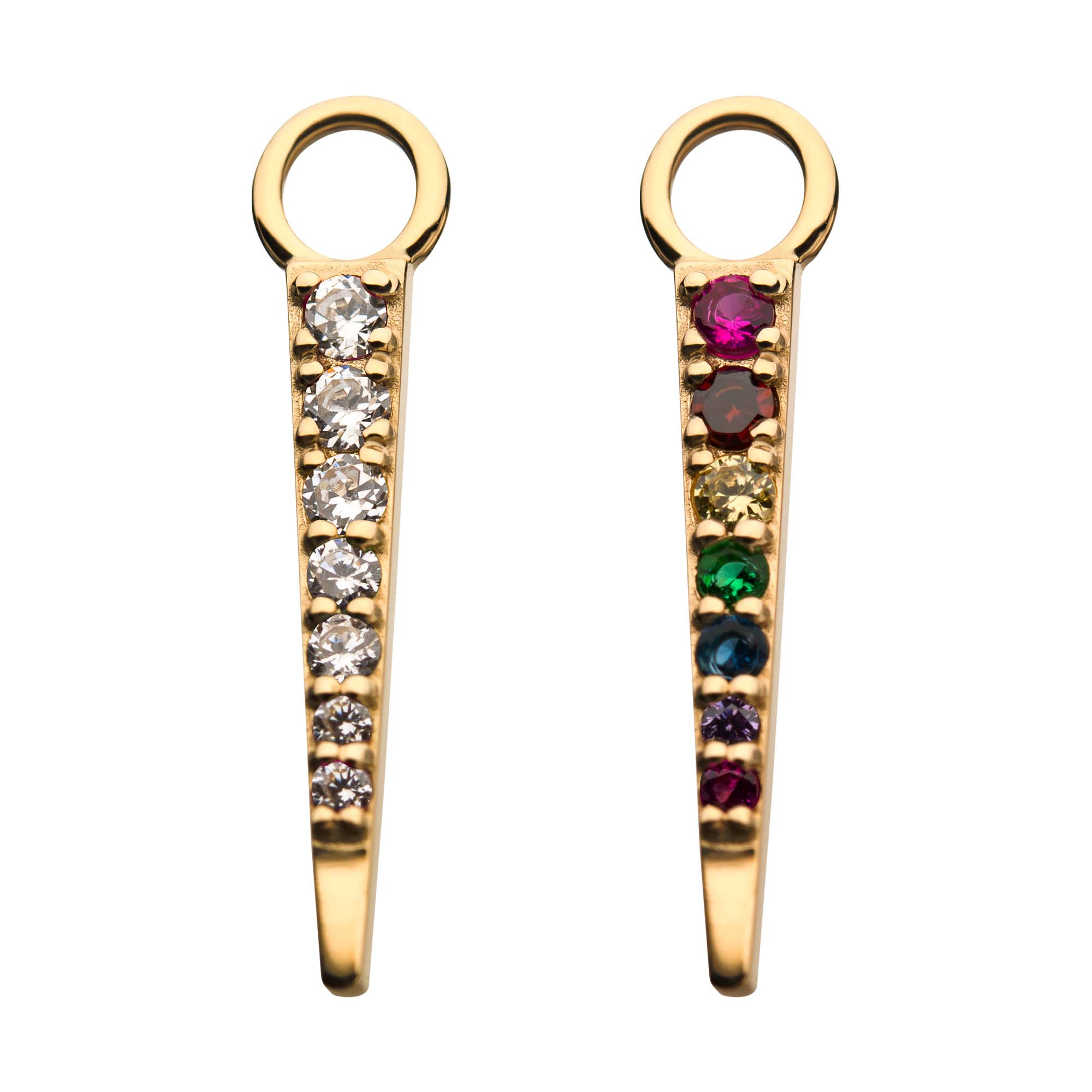 14Kt Yellow Gold Triangle with Prong Set 7pcs CZ Charm