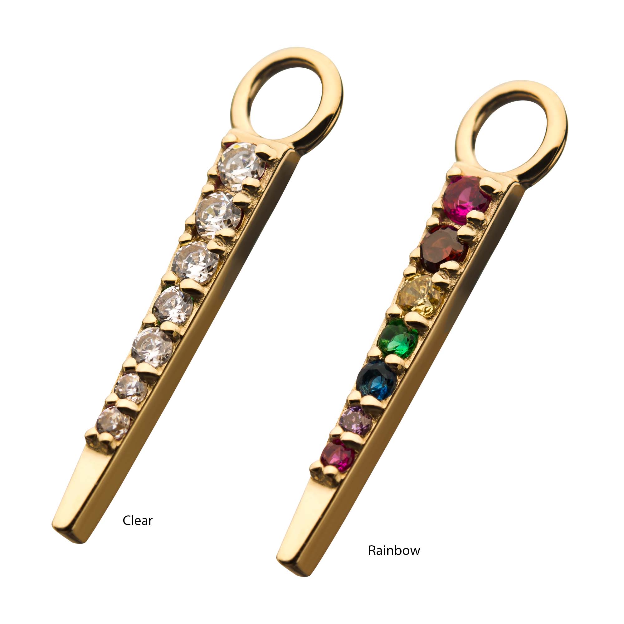 14Kt Yellow Gold Triangle with Prong Set 7pcs CZ Charm