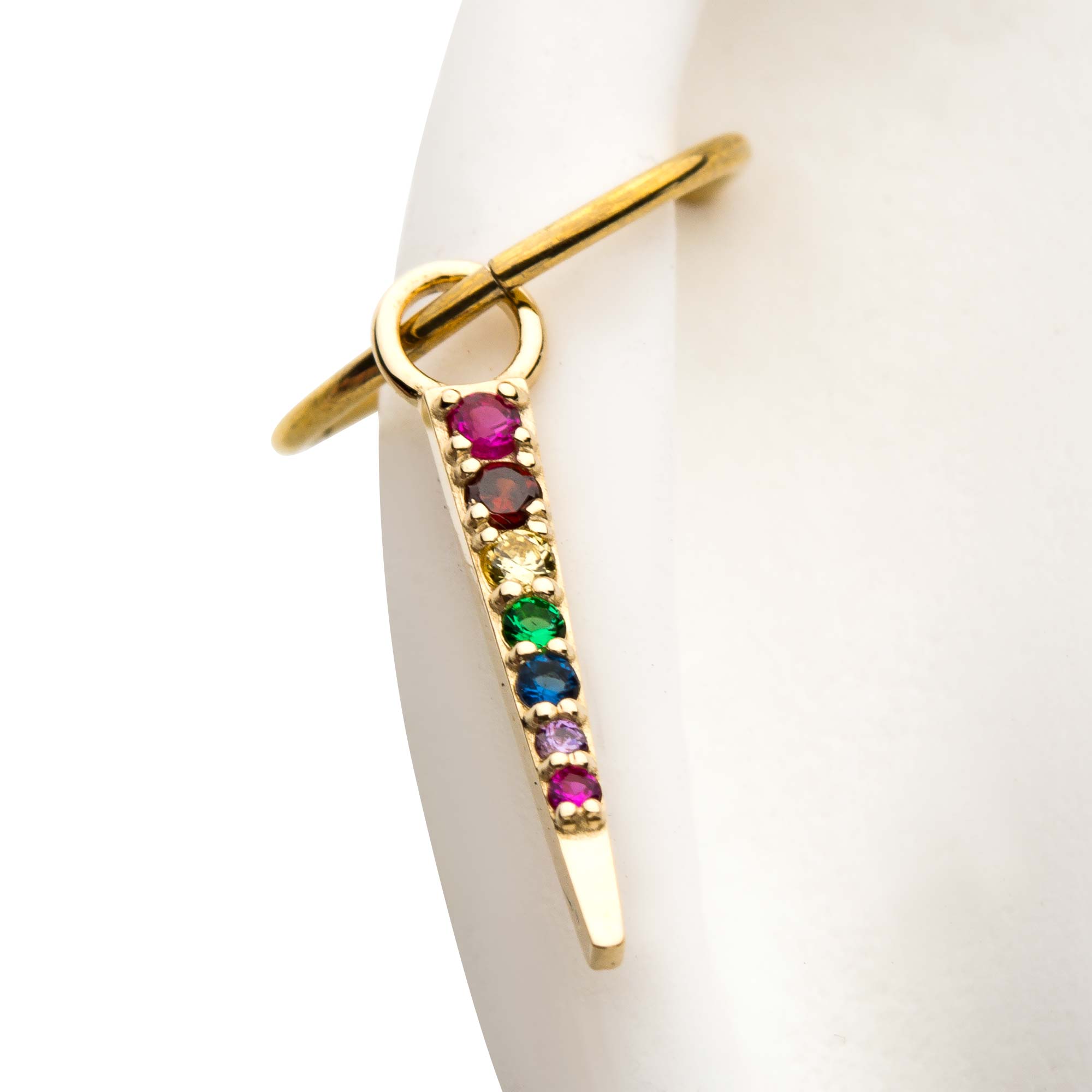 14Kt Yellow Gold Triangle with Prong Set 7pcs CZ Charm