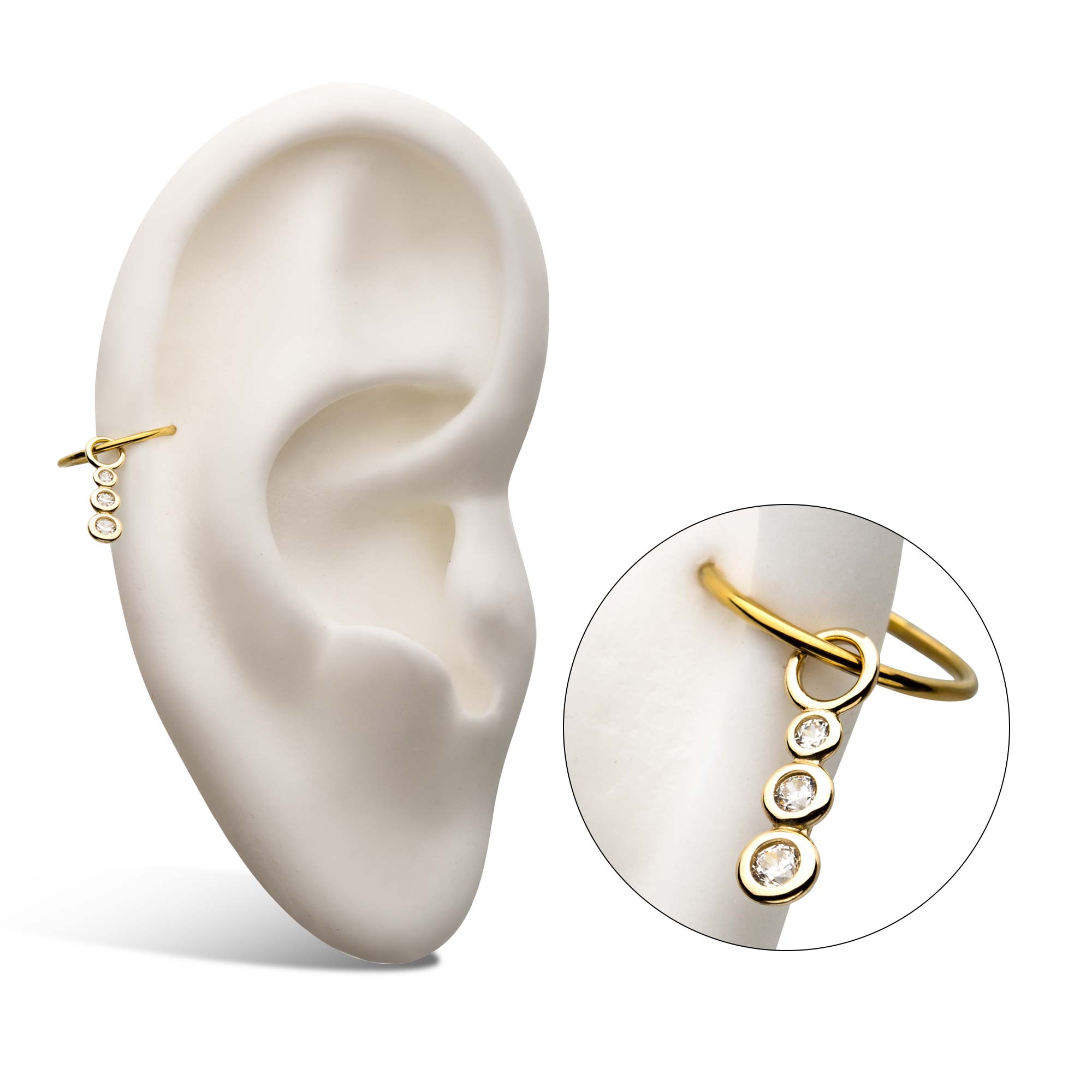 14Kt Yellow Gold Connected Circles with Bezel Set 3pcs Clear CZ Charm