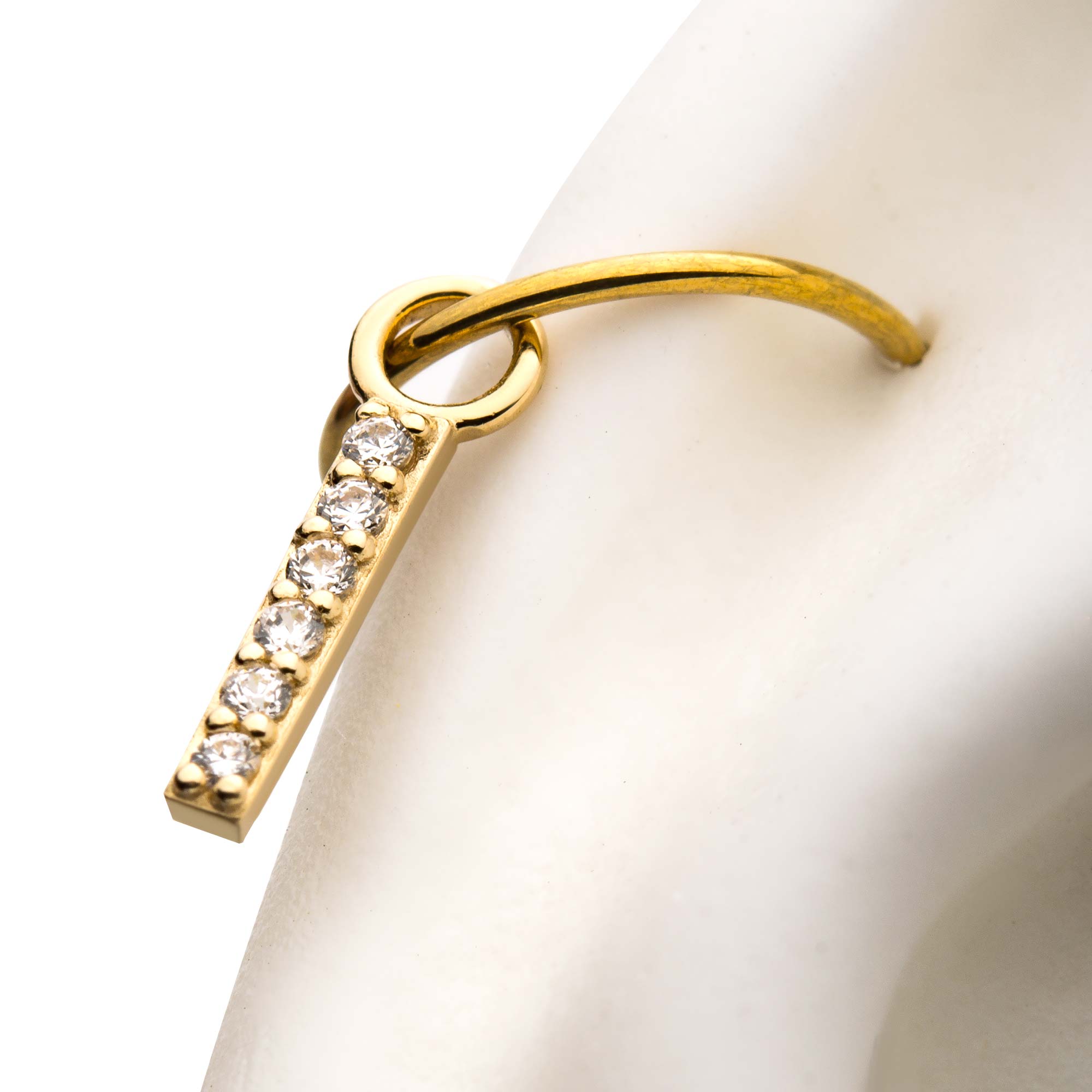 14Kt Yellow Gold Bar with Prong Set 6pcs CZ Charm