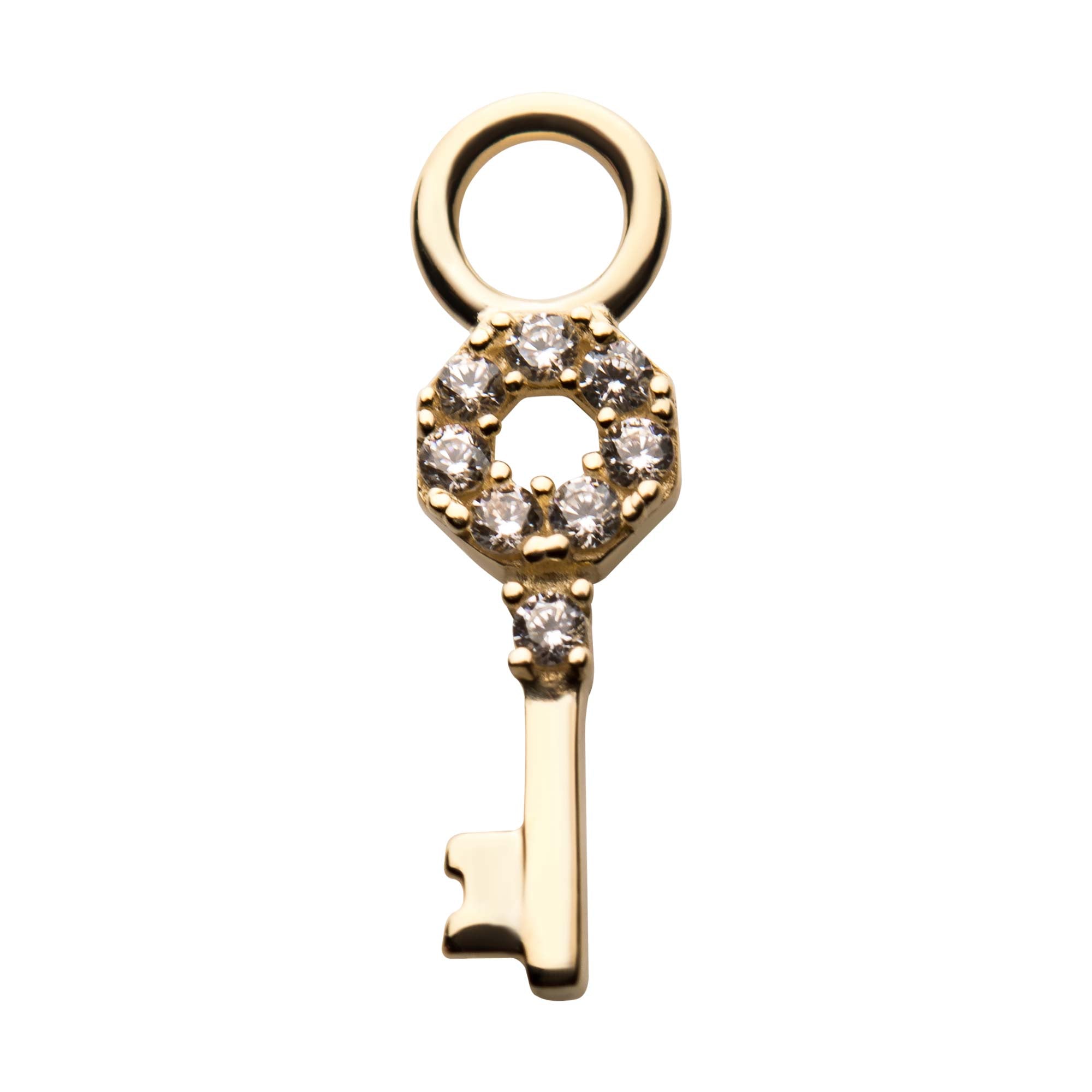 14Kt Yellow Gold Key with Prong Set 8pcs Clear CZ Charm