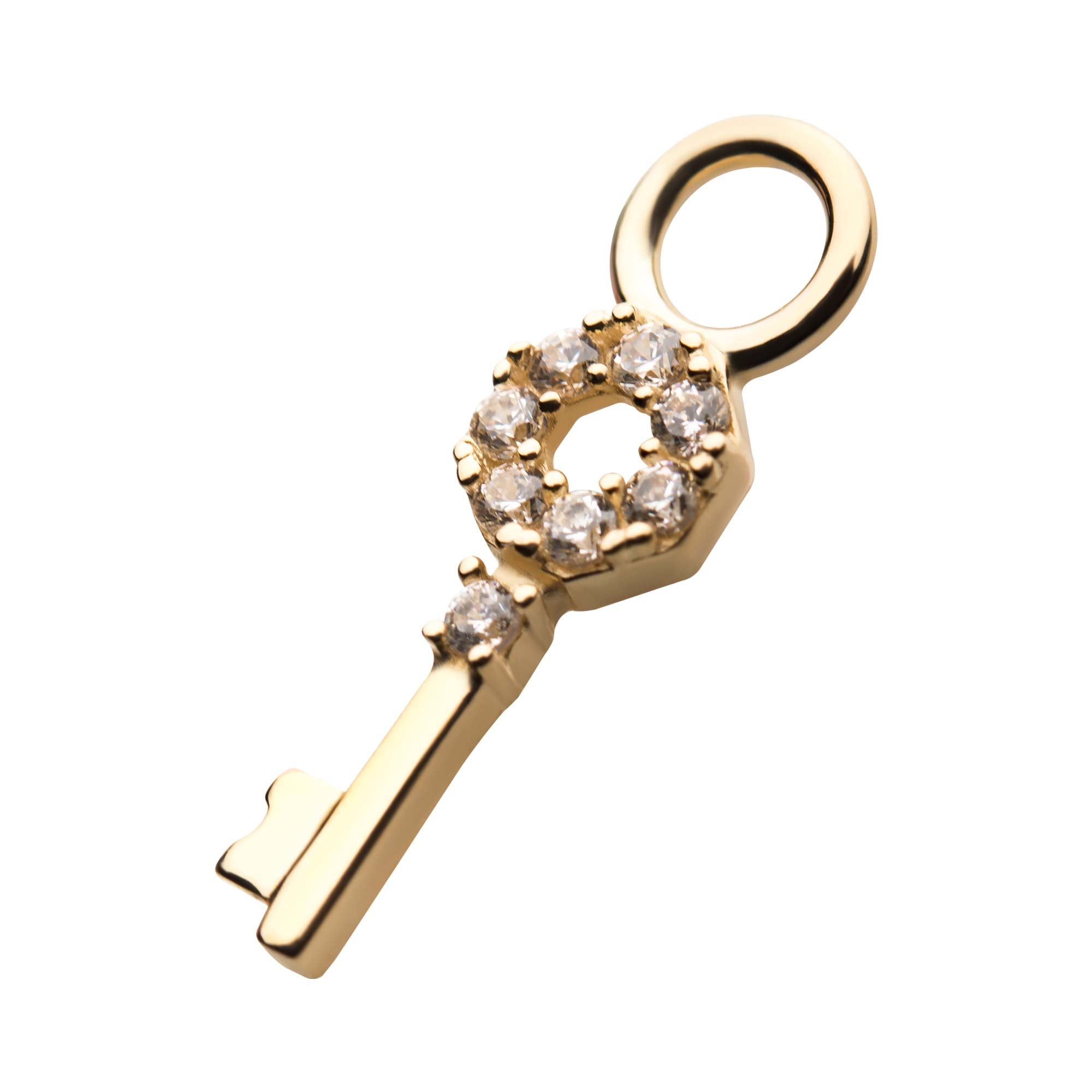 14Kt Yellow Gold Key with Prong Set 8pcs Clear CZ Charm