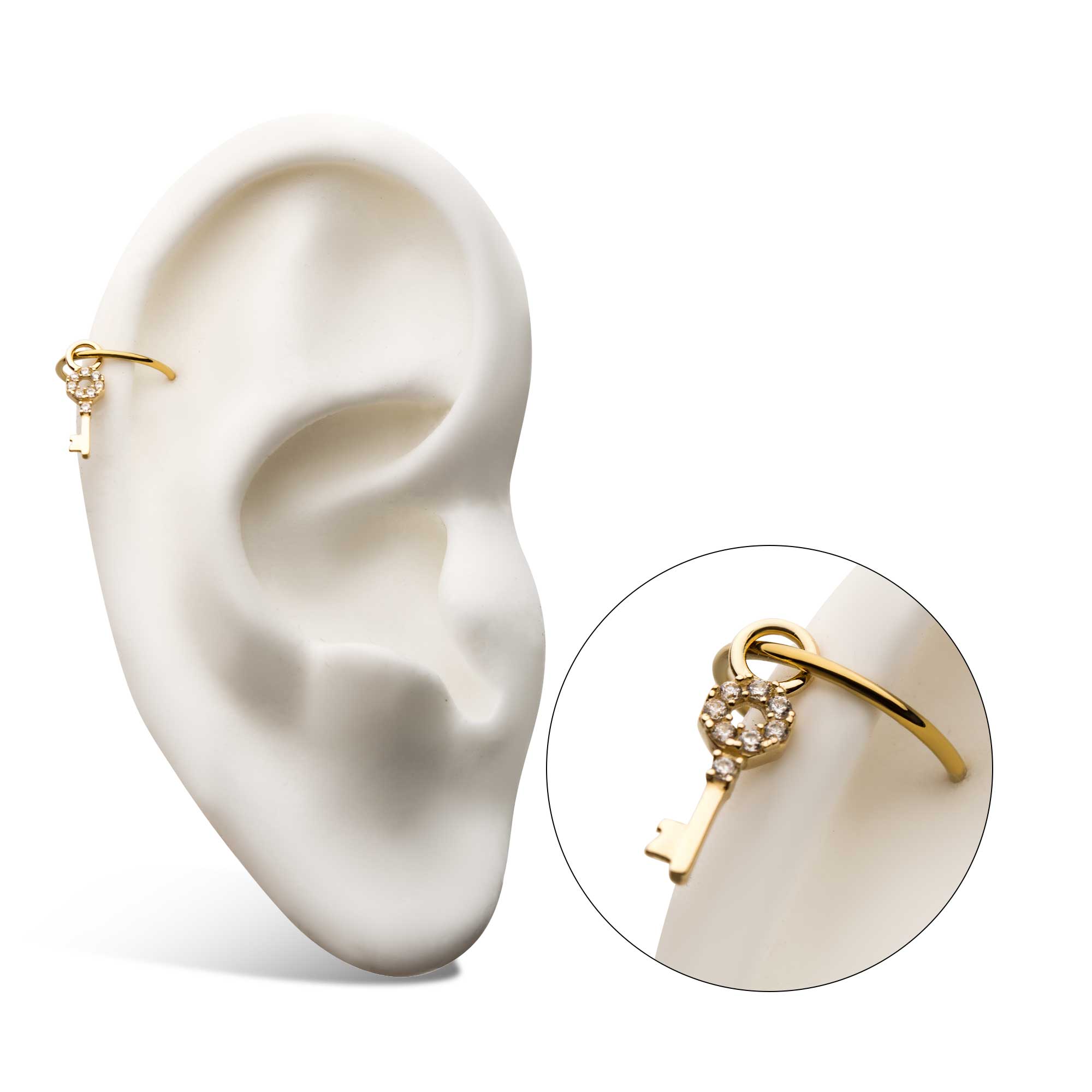 14Kt Yellow Gold Key with Prong Set 8pcs Clear CZ Charm