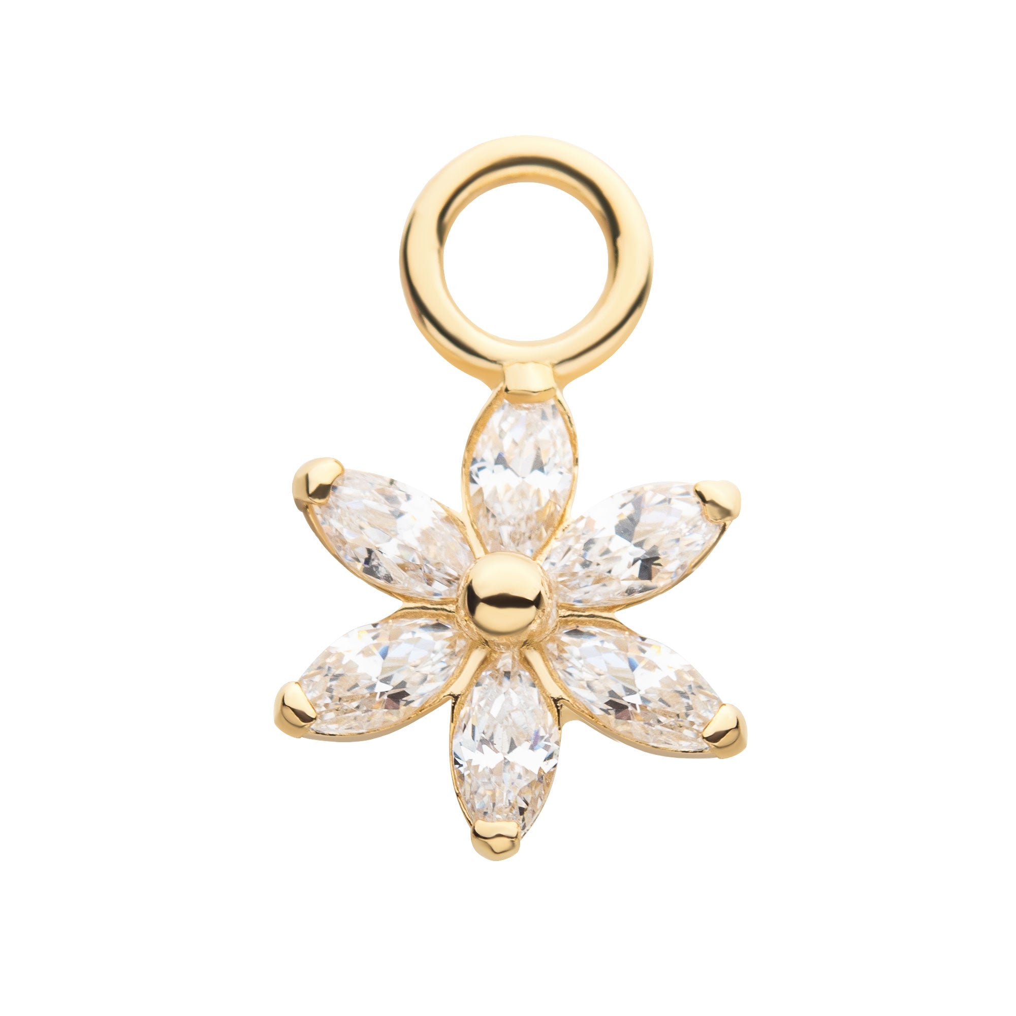 14Kt Yellow Gold Flower with Prong Set Oval Clear CZ Charm