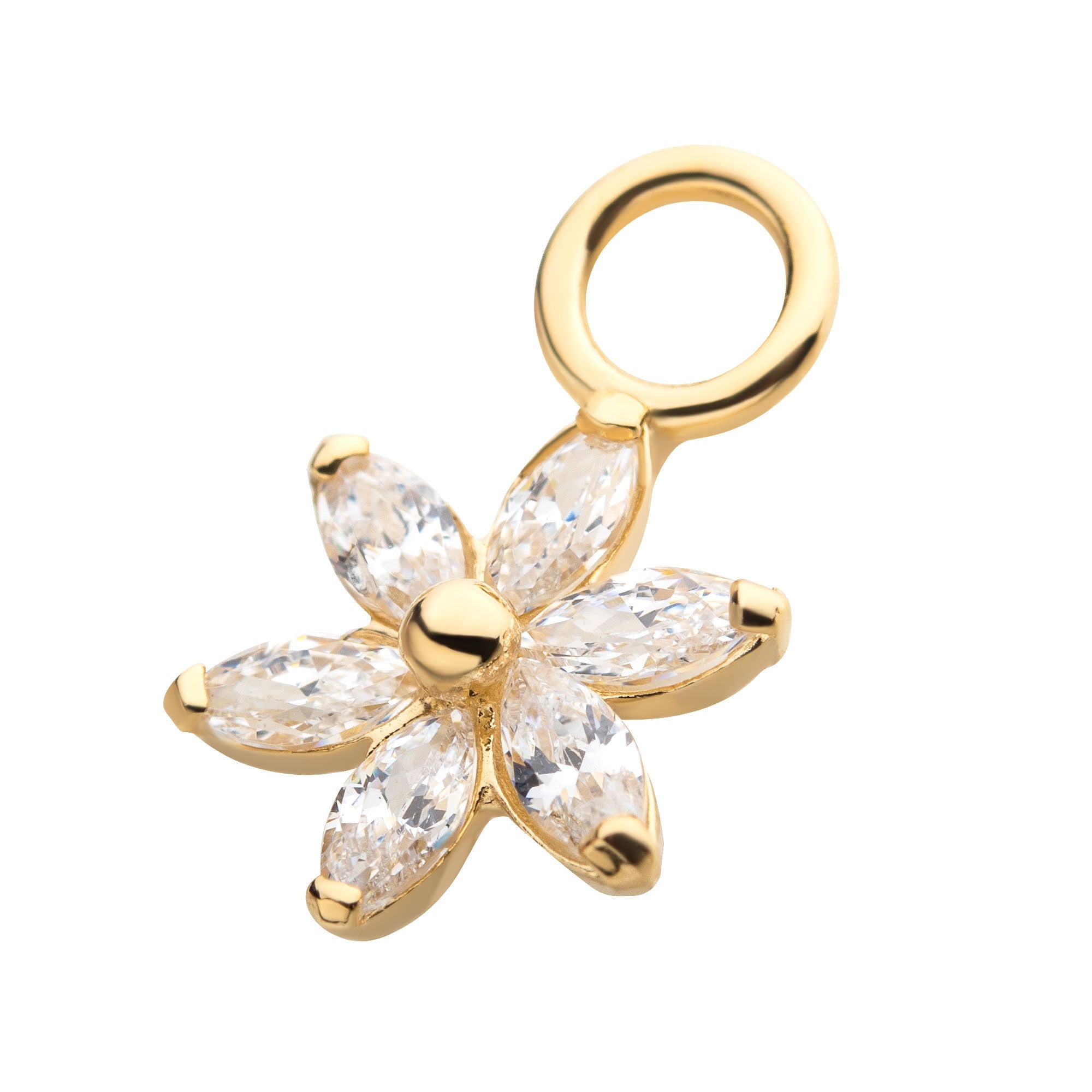 14Kt Yellow Gold Flower with Prong Set Oval Clear CZ Charm