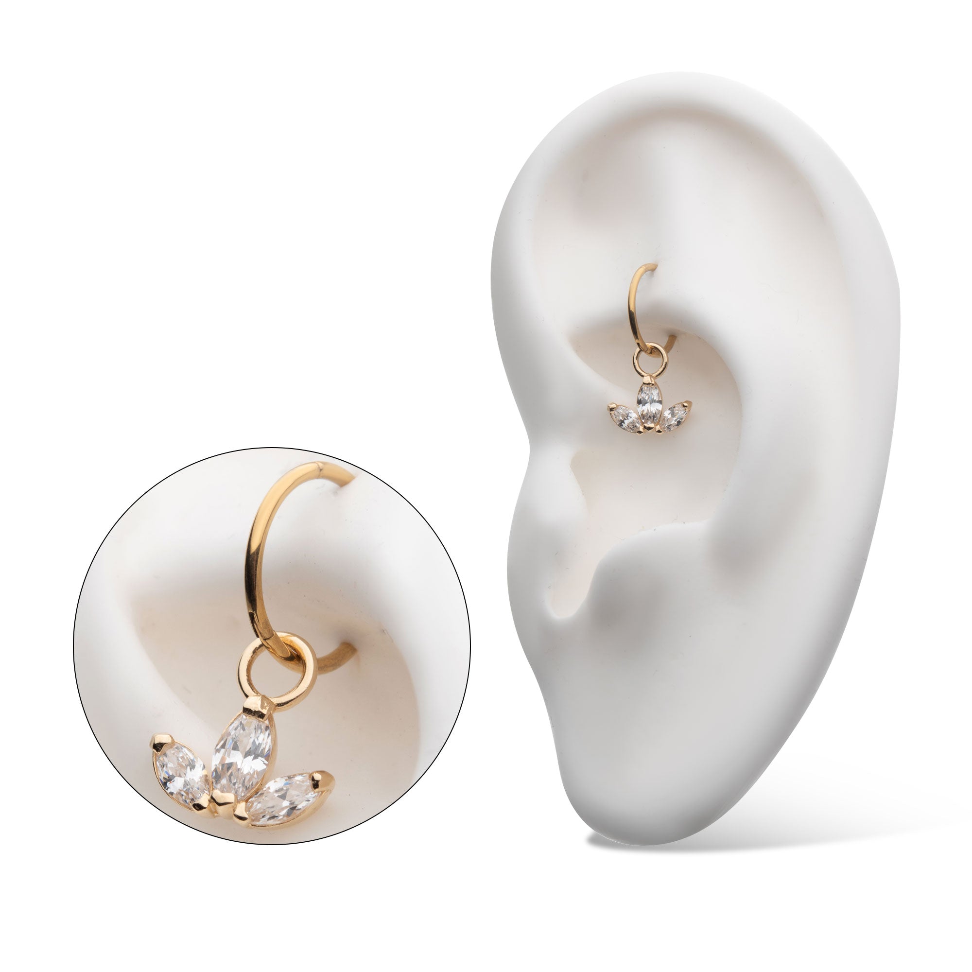 14Kt Yellow Gold Trinity with Prong Set Marquise Clear CZ Charm