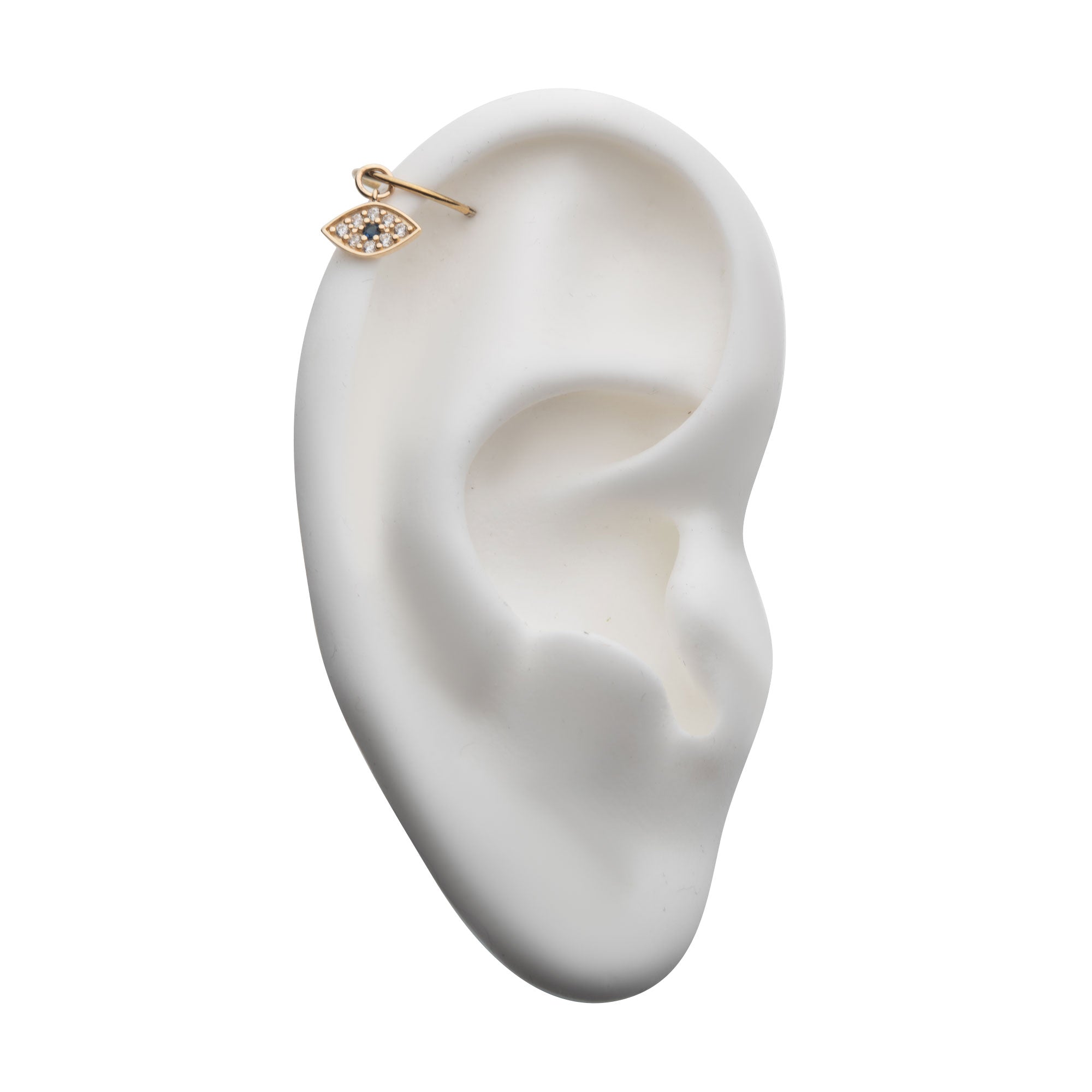 14Kt Yellow Gold Evil Eye with Round Centerpiece Sapphire CZ and 8pcs Clear CZ Dangle Charm