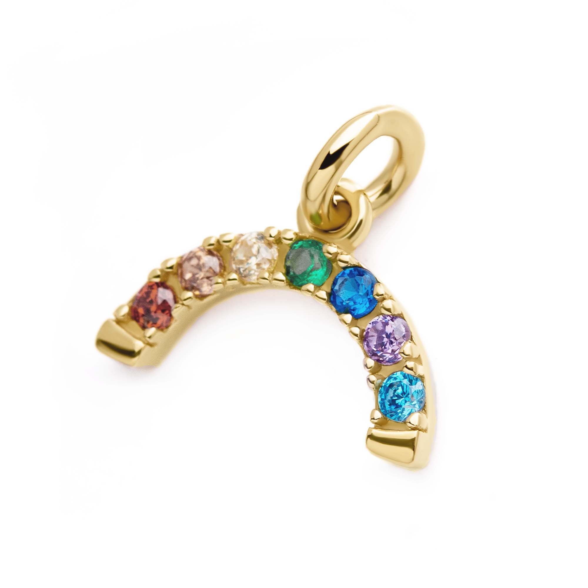 14Kt Yellow Gold Prong Set Rainbow CZ Arch Dangle Charm