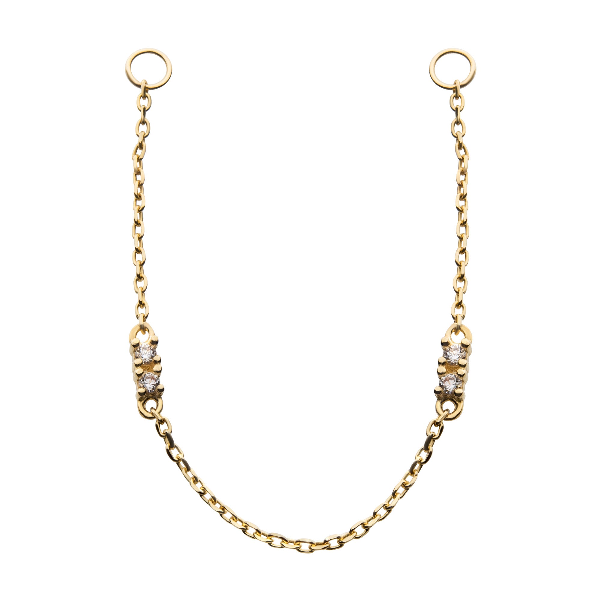 14kt Yellow Gold Clear CZ Dangling Chain
